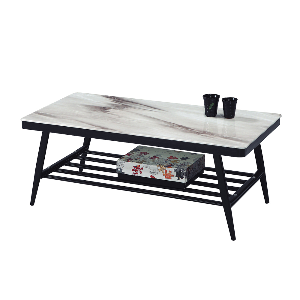 柏蒂家居-唐恩3.7尺仿大理石紋玻璃大茶几