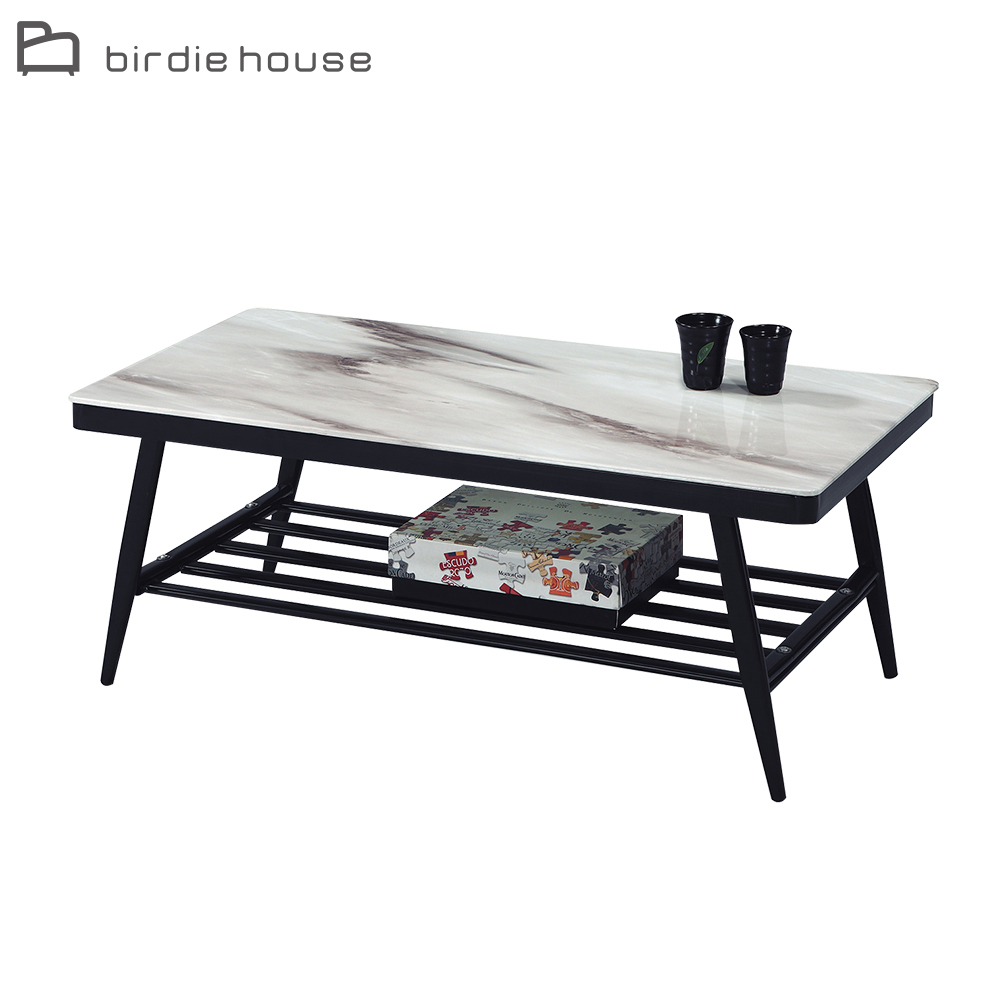 柏蒂家居-唐恩3.7尺仿大理石紋玻璃大茶几