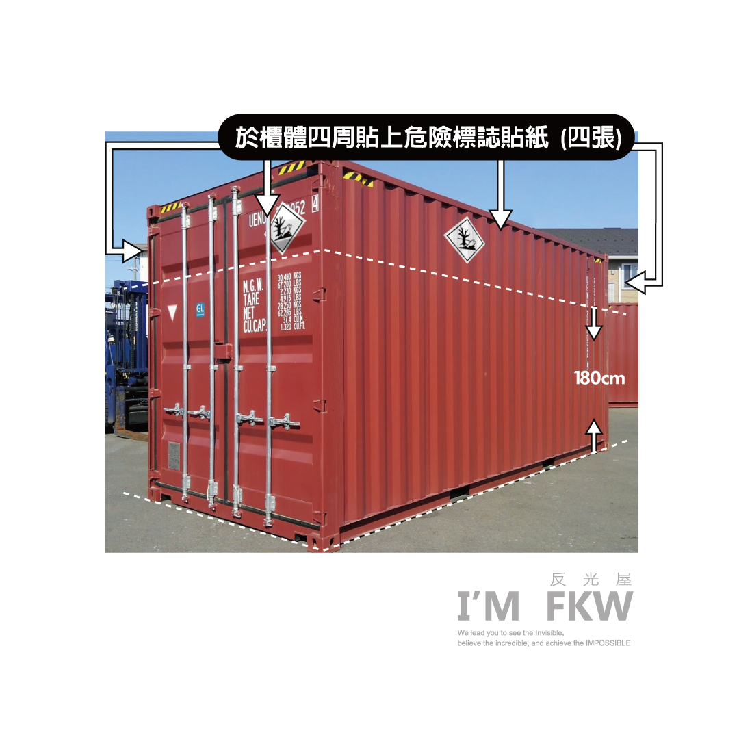 IMDG 危險標誌貼紙 貨櫃四面黏貼位置