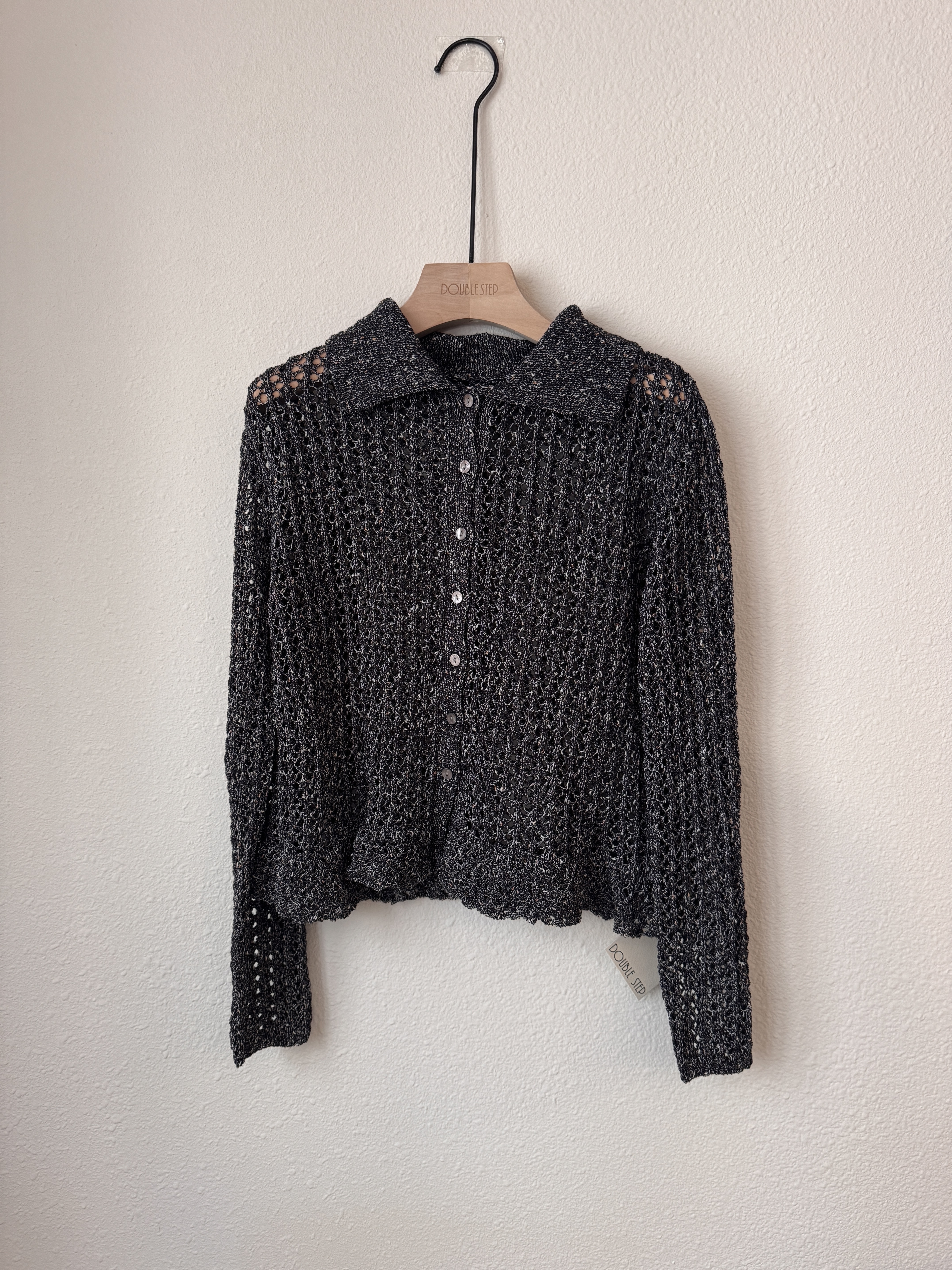 高級感～輕奢編織網狀反領鈕扣上衣 - SW61970