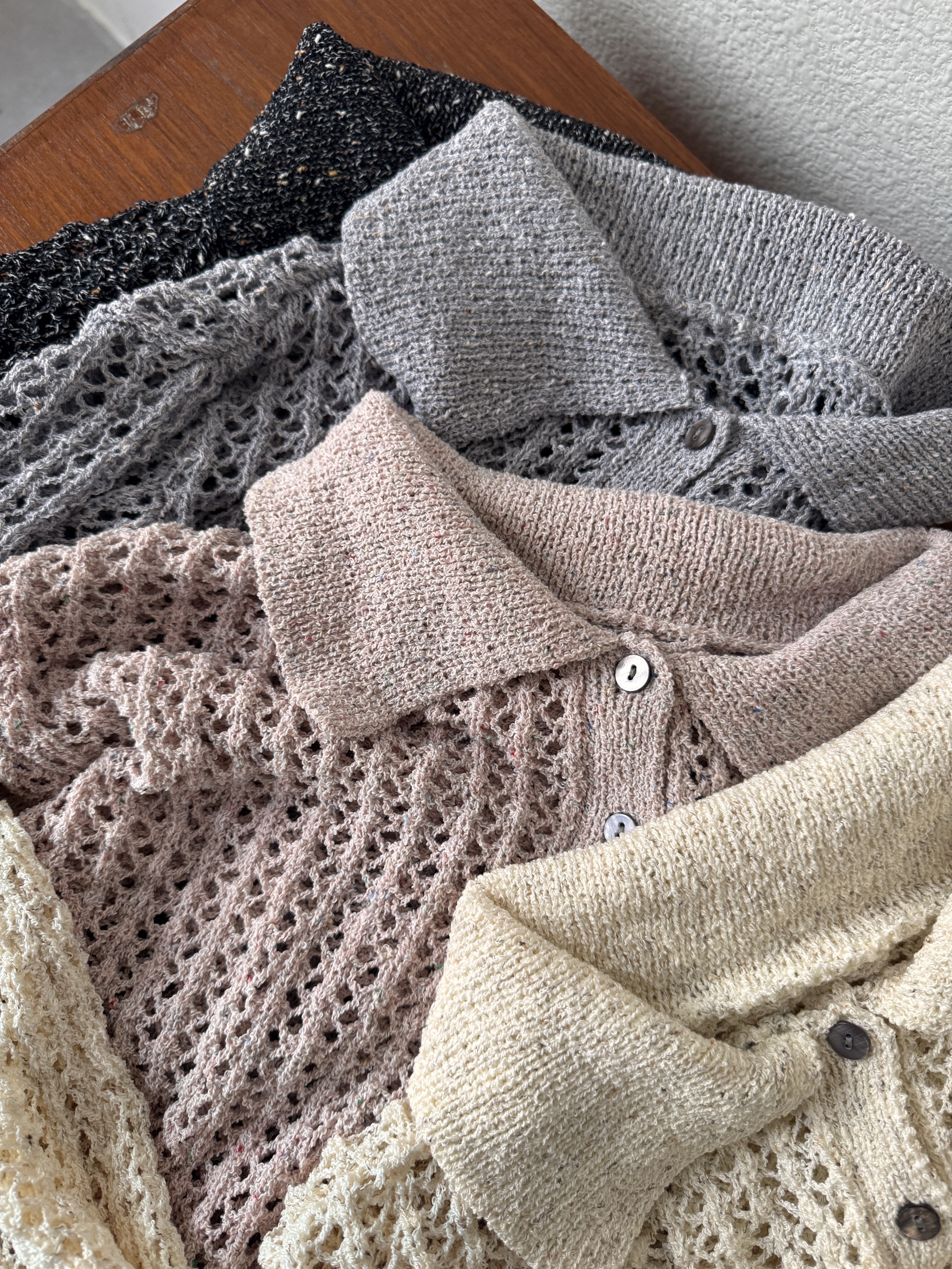 高級感～輕奢編織網狀反領鈕扣上衣 - SW61970