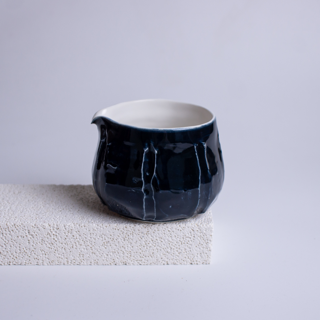 Hand-Carved Midnight Blue Pitcher