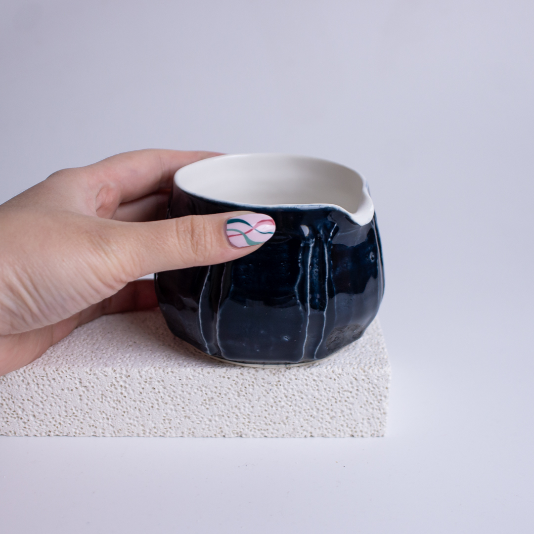 Hand-Carved Midnight Blue Pitcher
