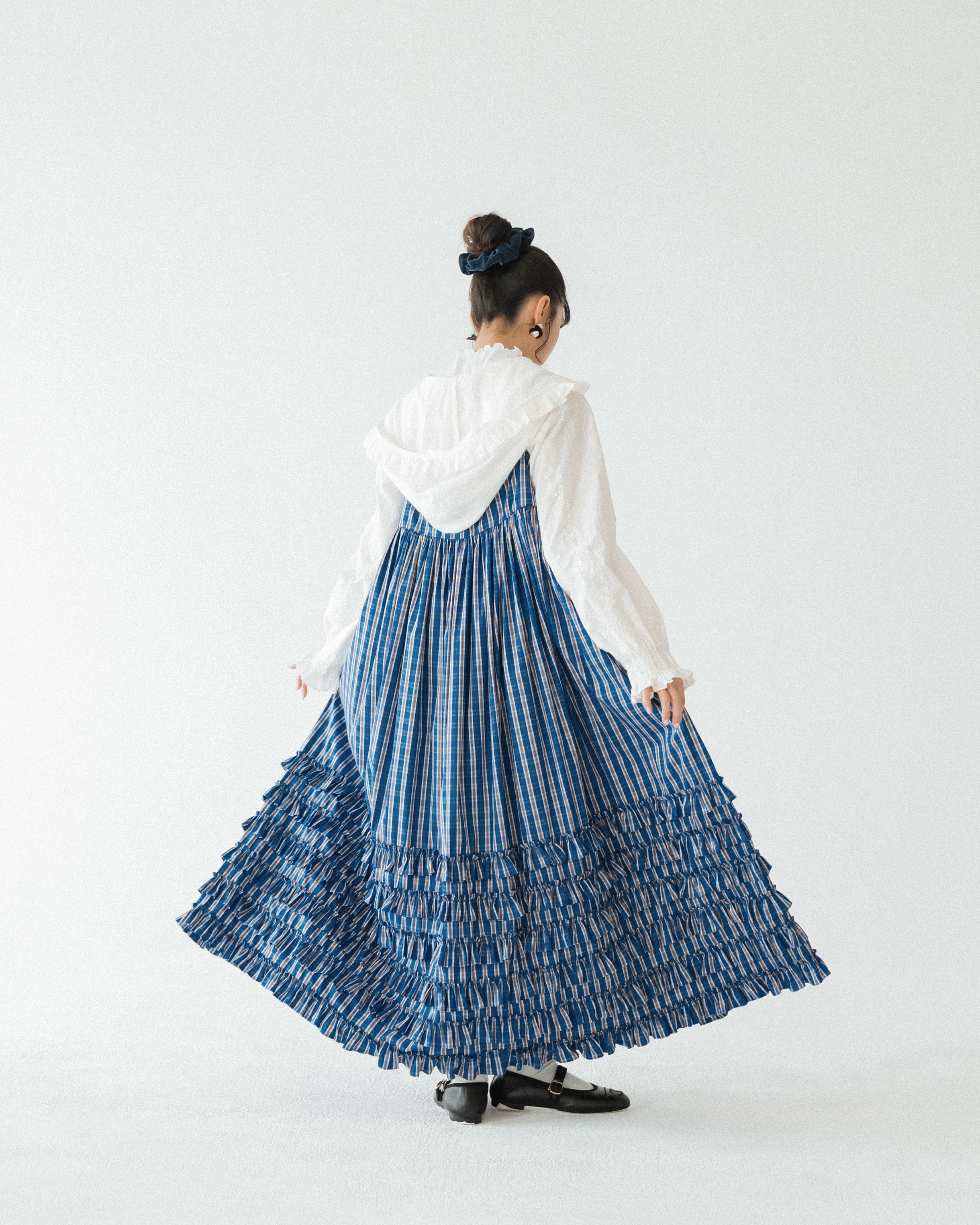 【 Kiki.co Made 】Ruffle Plaid overall dress - Blue