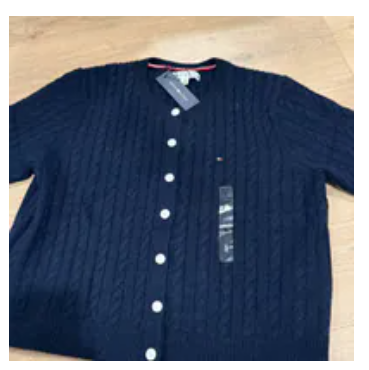 [S] TOMMY HILFIGER NAVY BLUE SHORT-SLEEVE CABLE KNIT CARDIGAN, XW06063-400 (STH1497)