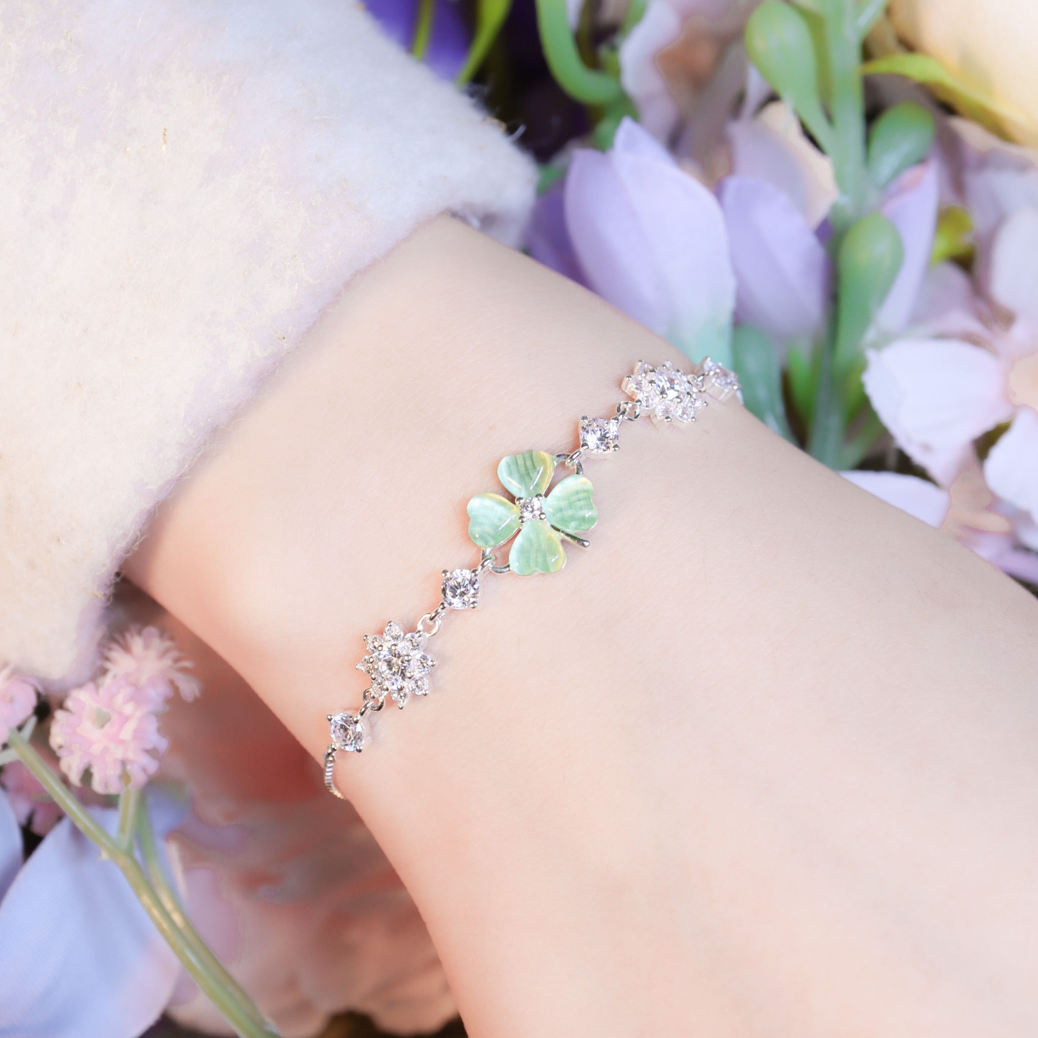 | 925純銀・白金 | 清晰可見的幸福手鏈(白色/綠色) | BR1511 |