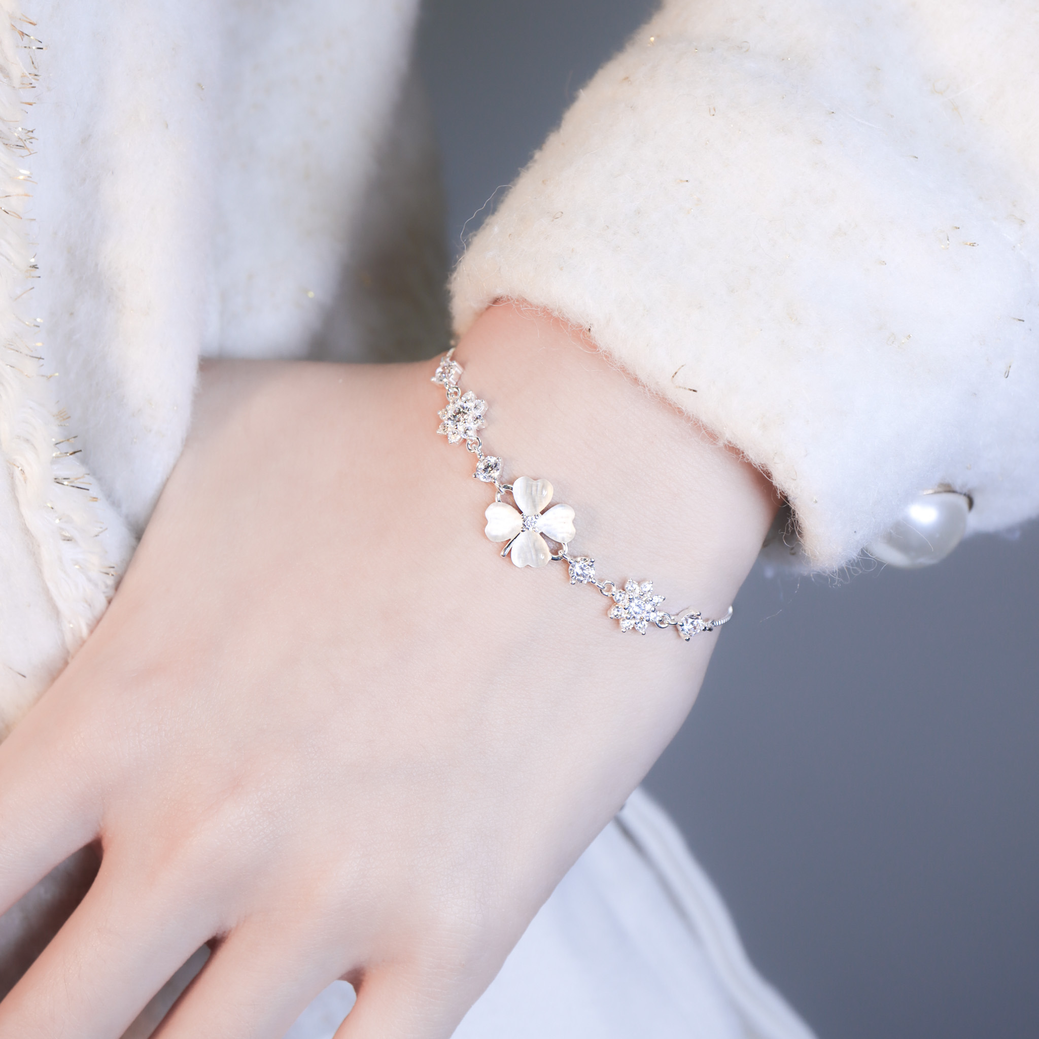 | 925純銀・白金 | 清晰可見的幸福手鏈(白色/綠色) | BR1511 |