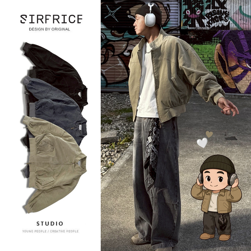 立領BOXY短寬水洗外套 街頭復古