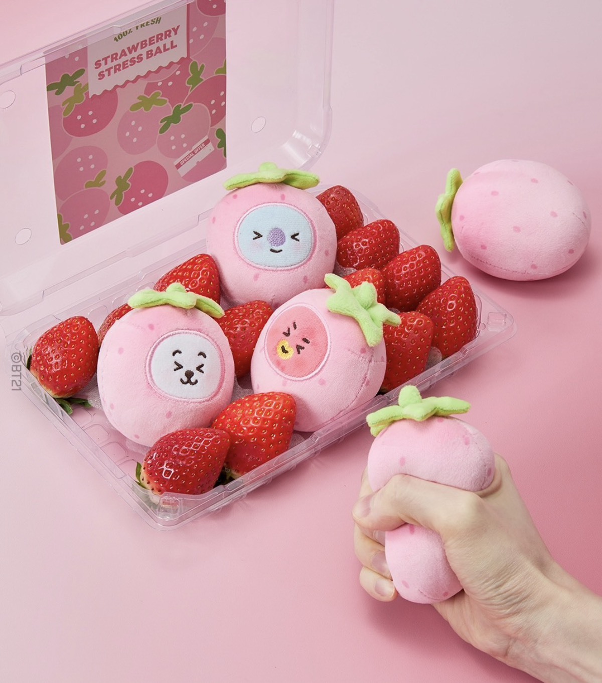 【OWN】BT21 草莓派對 壓力球 紓壓 草莓 玩偶 RJ SHOOKY MANG KOYA CHIMMY TATA COOKY