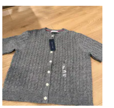 [S] TOMMY HILFIGER GREY SHORT-SLEEVE CABLE KNIT CARDIGAN, XW06063-021 (STH1499)