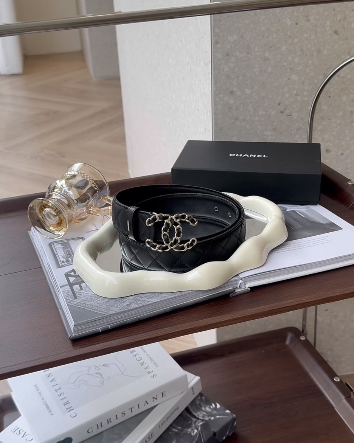 CHANEL｜菱格皮穿鍊皮帶 黑色