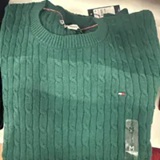 [S] TOMMY HILFIGER ORNAMENTAL GREEN SHORT-SLEEVE CABLE KNIT SWEATER, XW07177-301 (STH1501)