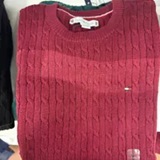 [S] TOMMY HILFIGER ITALIAN WINE SHORT-SLEEVE CABLE KNIT SWEATER, XW07177-500 (STH1503)