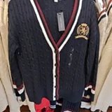 [S] TOMMY HILFIGER NAVY CABLE KNIT CREST VARSITY CARDIGAN, XW06307-400 (STH1509)