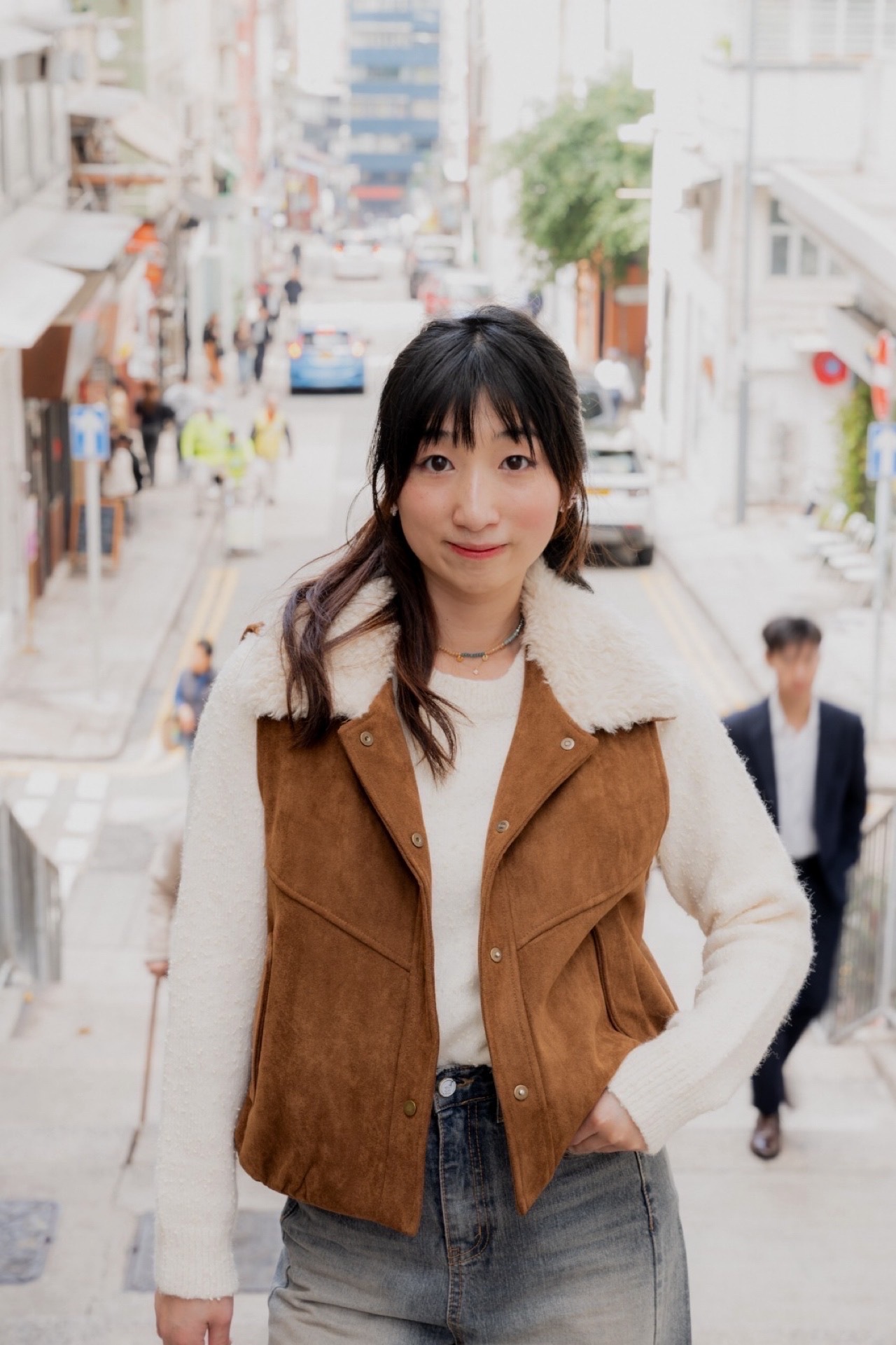 麂皮絨毛領夾棉背心