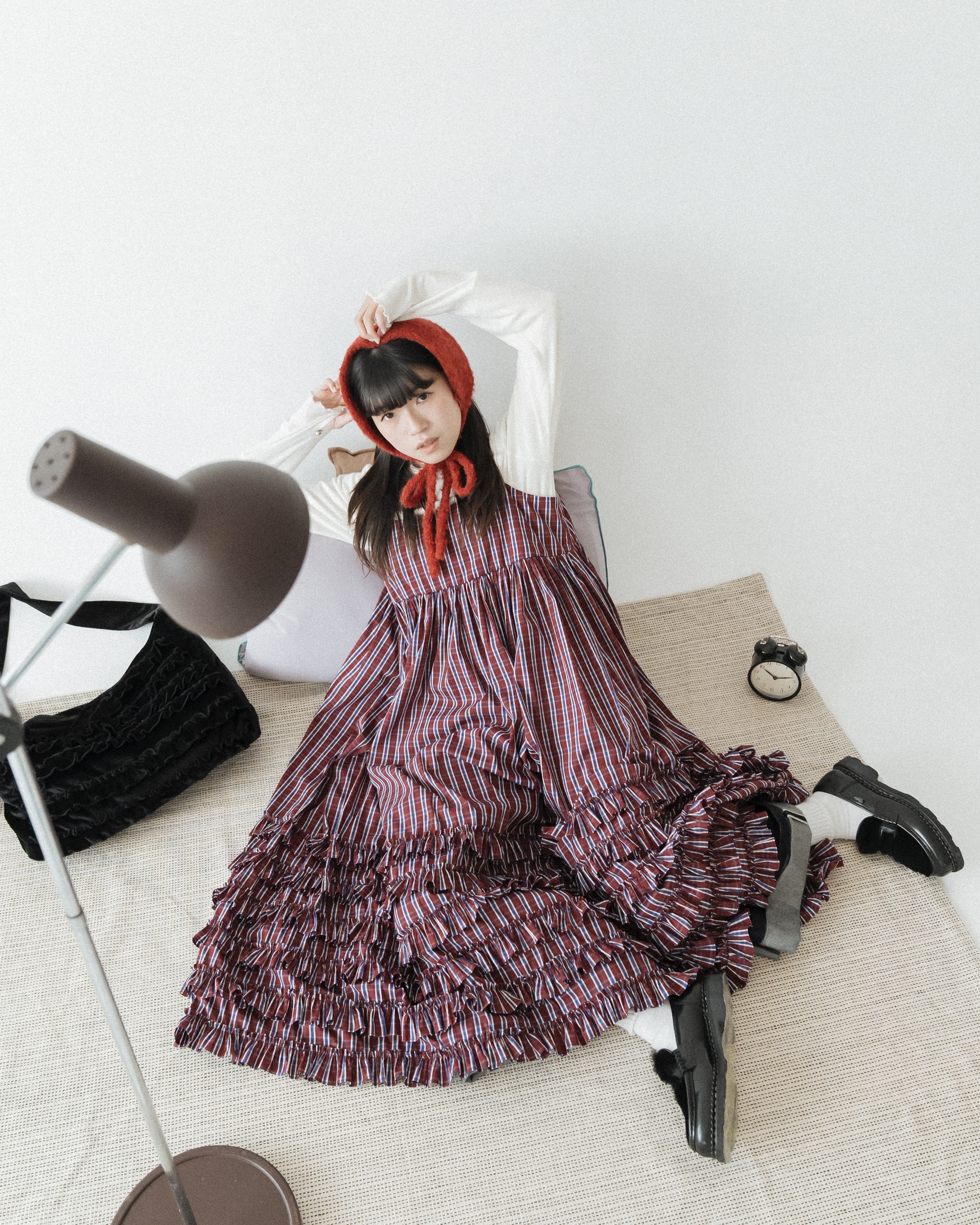【 Kiki.co Made 】Ruffle Plaid overall dress - Red