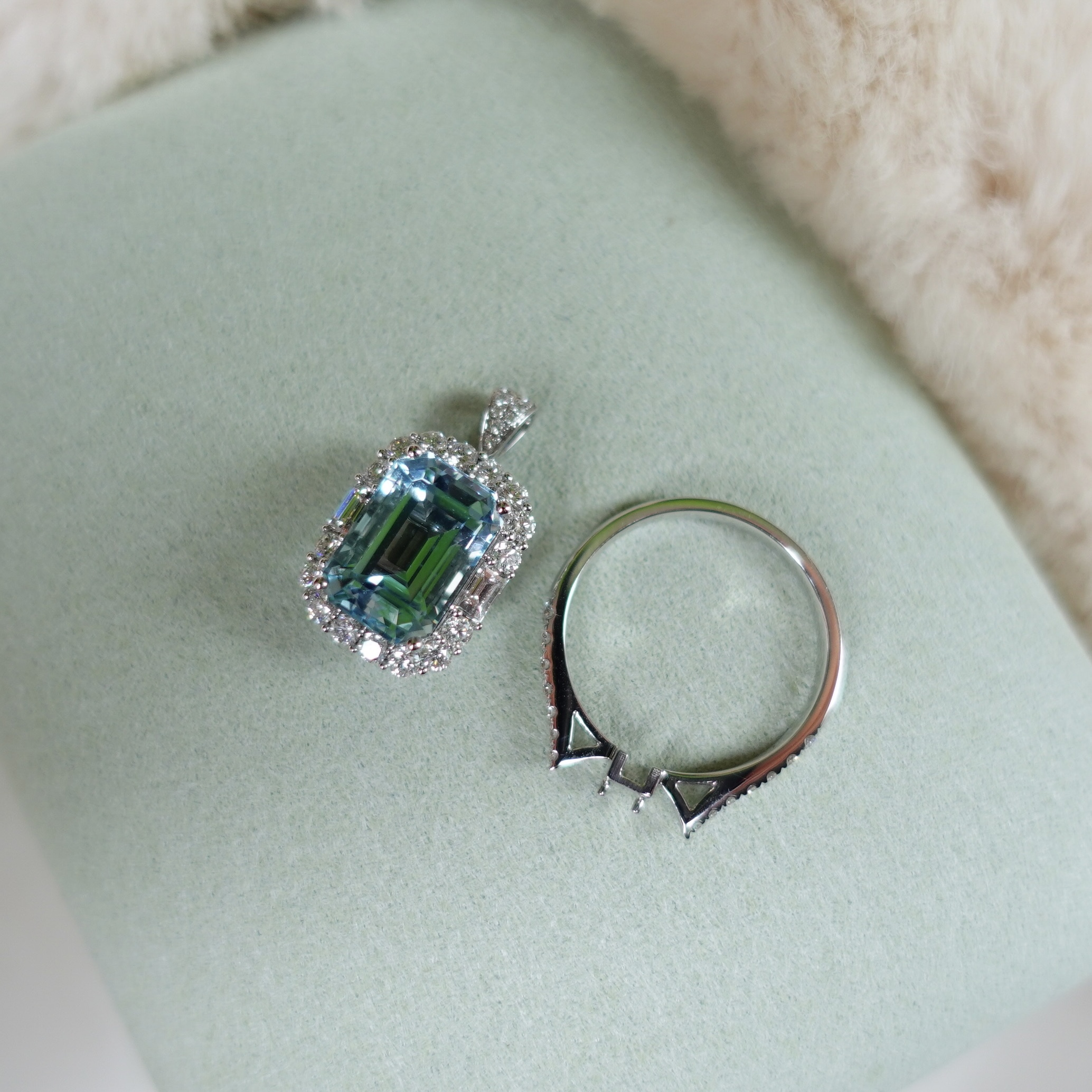 18K金海藍寶鑽石戒指/吊墜-兩用款（帶GUILD證書）