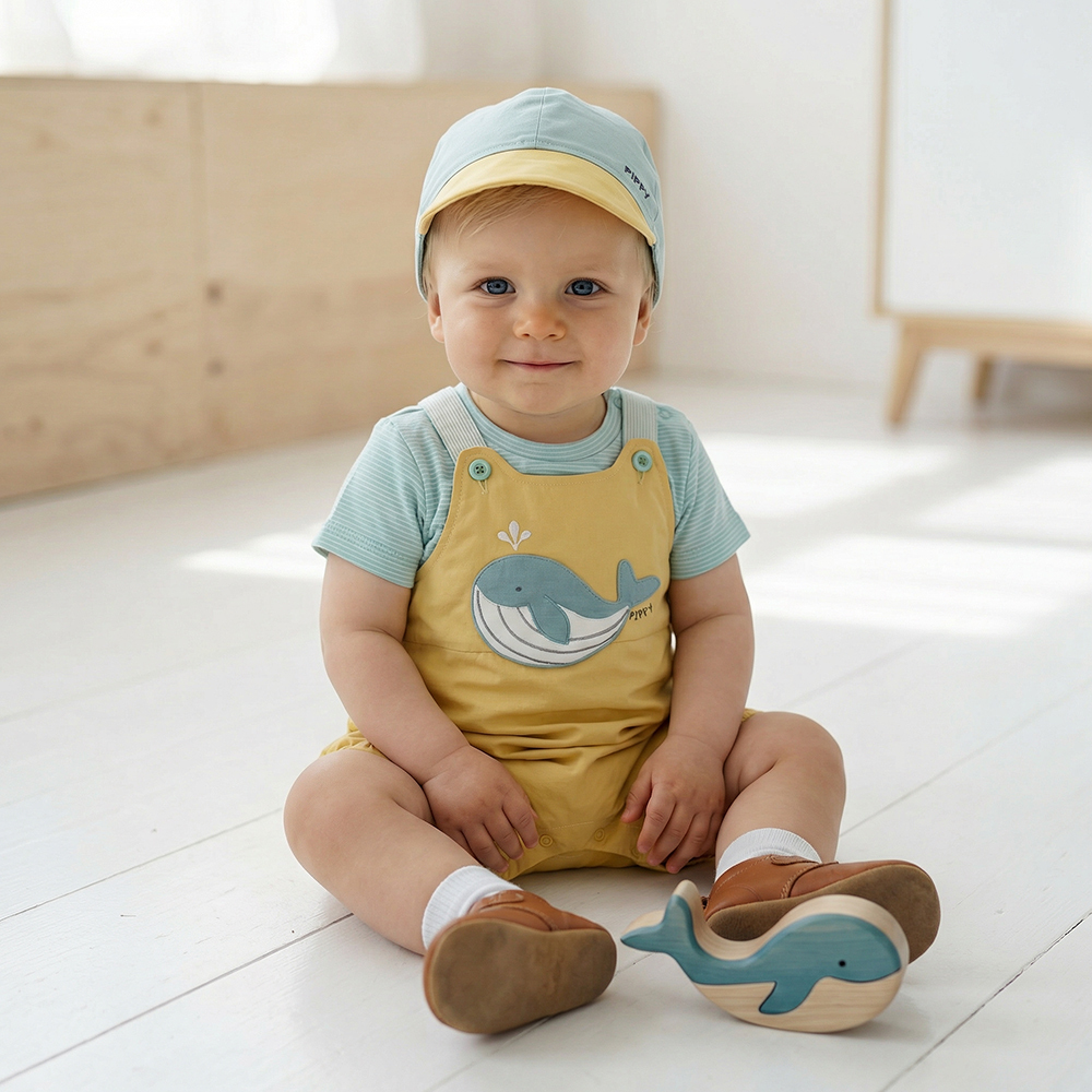 PIPPY 俏皮噴水鯨魚兩件式吊帶褲2入組禮盒 黃