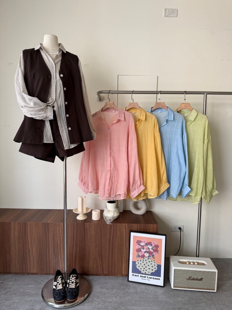 A3332-細格紋棉麻襯衫