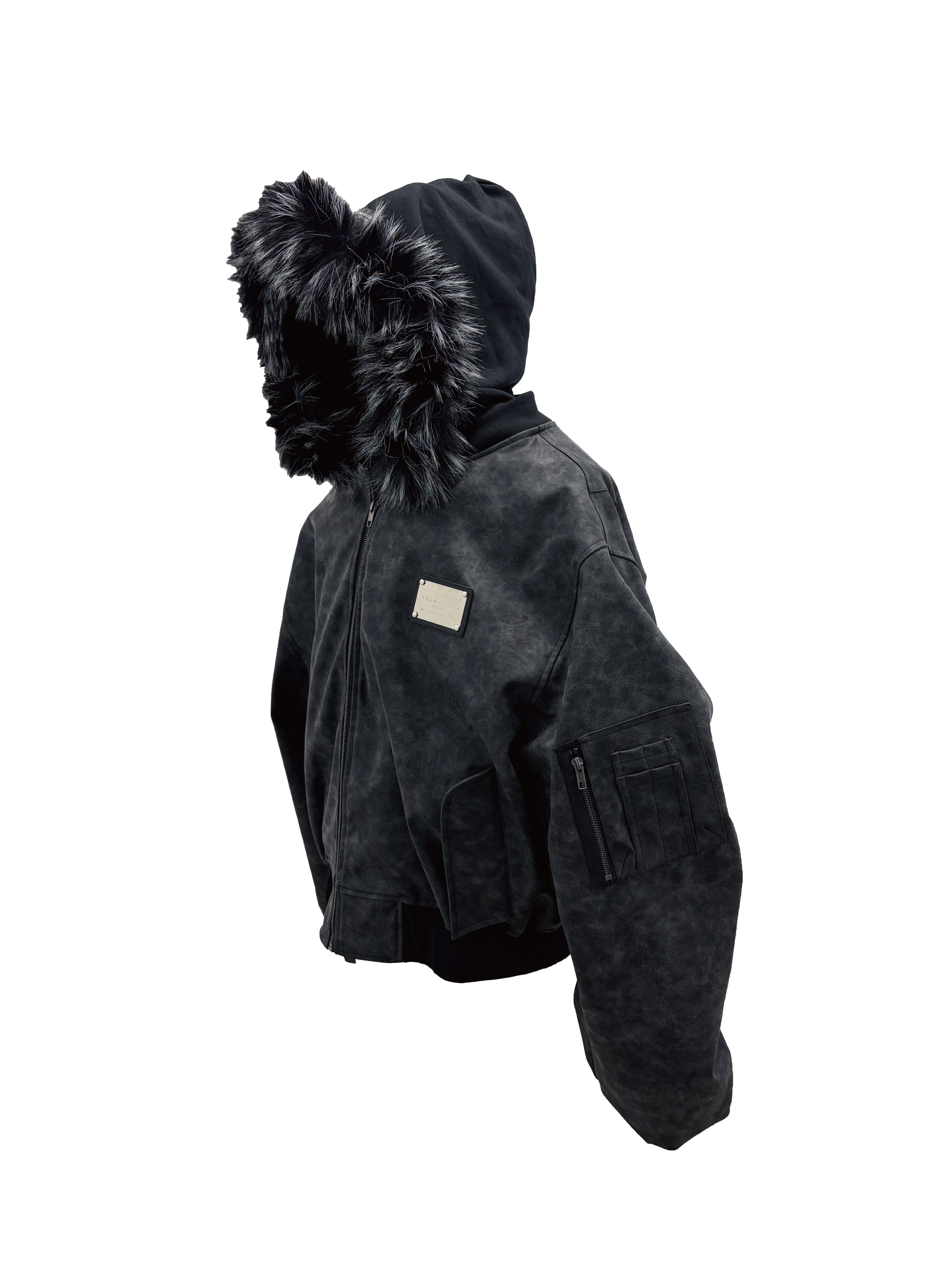 Fashion killa外套-FAUX-FUR HOODED BOMBER JACKET