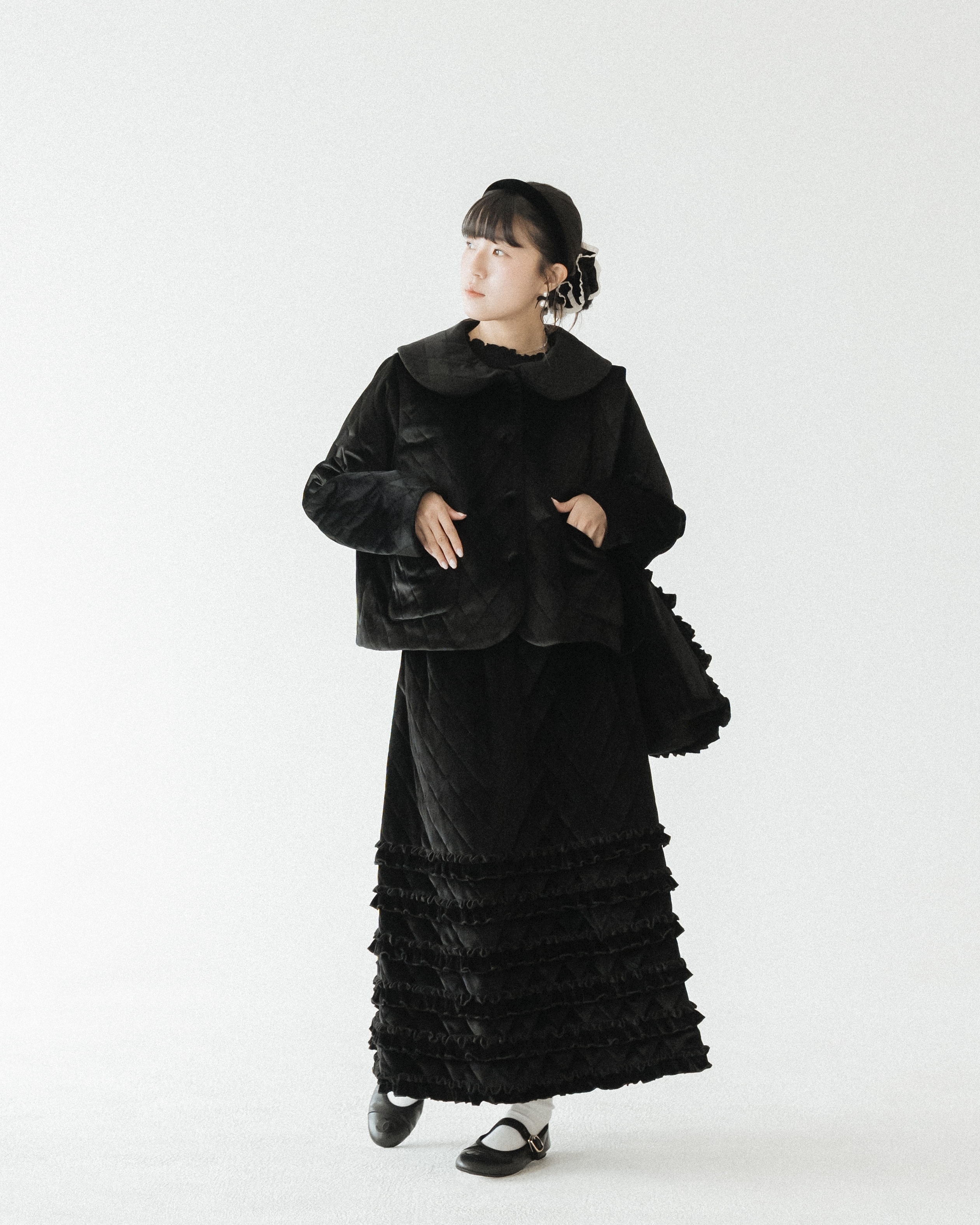 【 Kiki.co Made 】Quilted Velvet Elastic Waist Skirt
