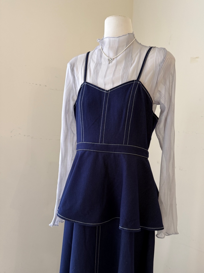 C1804-牛仔細肩荷葉洋裝