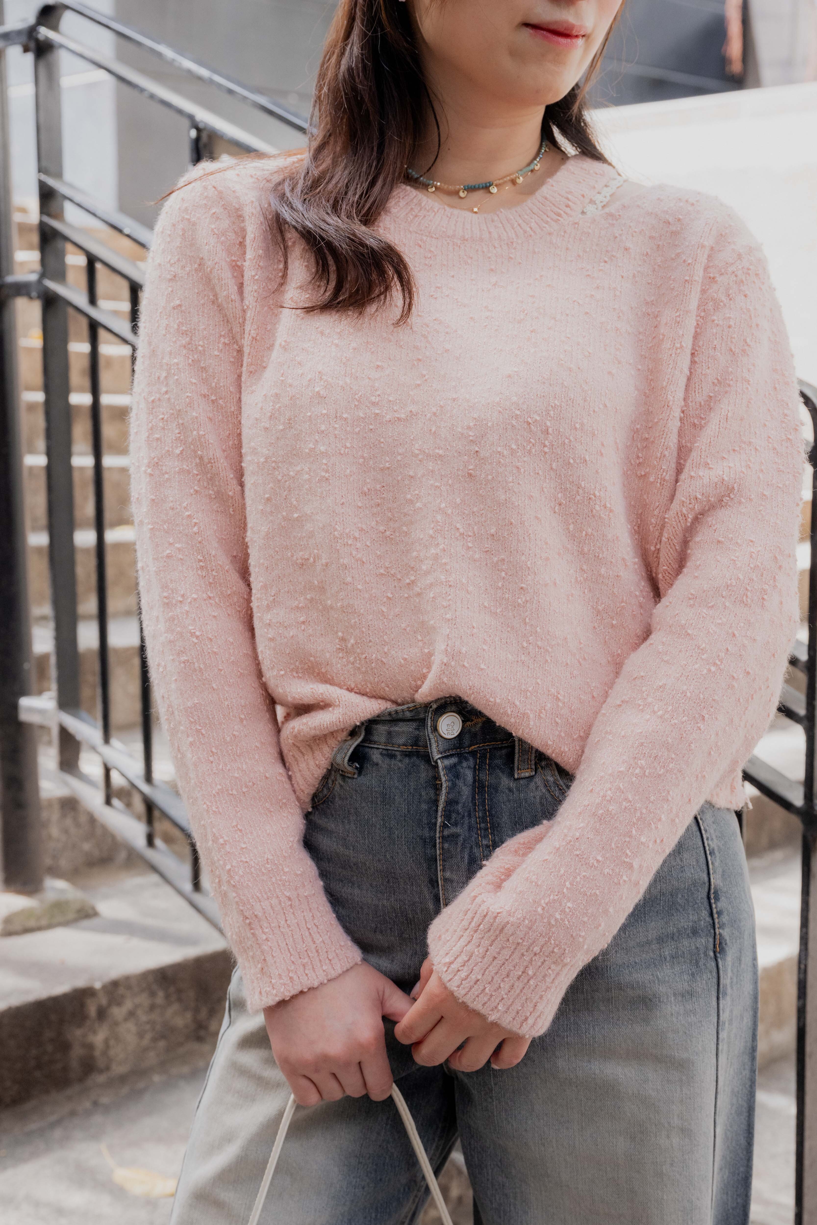 浮雕蕾絲微粒針織 鬆弛感短衫