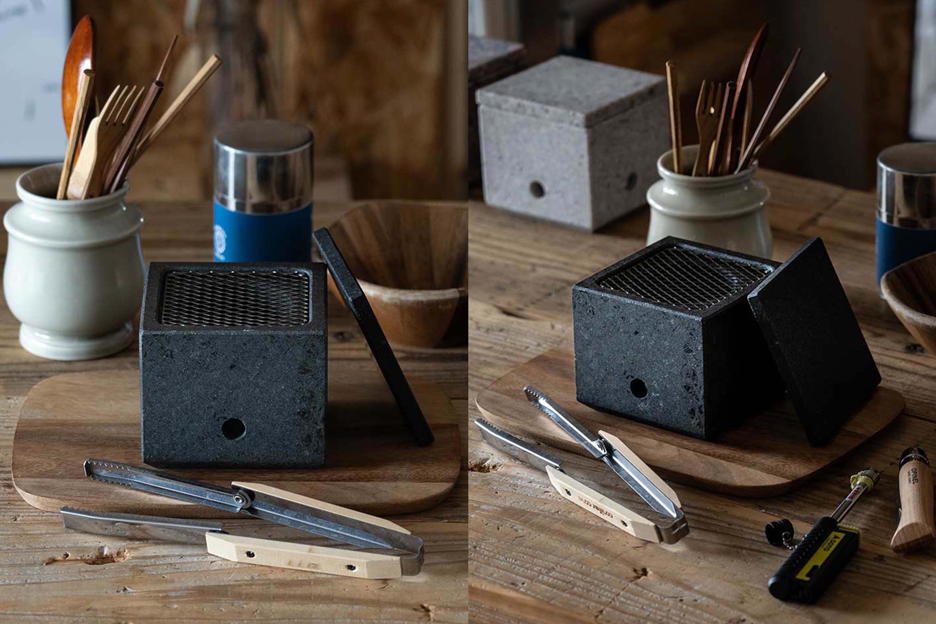 日本御影石(花崗岩)材質的炙燒用石缽爐，用以加熱海鮮風乾食品、年糕、貝類、豆腐蔬菜等，享受食材自然鮮甜的風味。