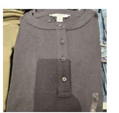 [S] TOMMY HILFIGER BLACK BUTTON HENLEY LS SHIRT, XW06019-001 (STH1515)