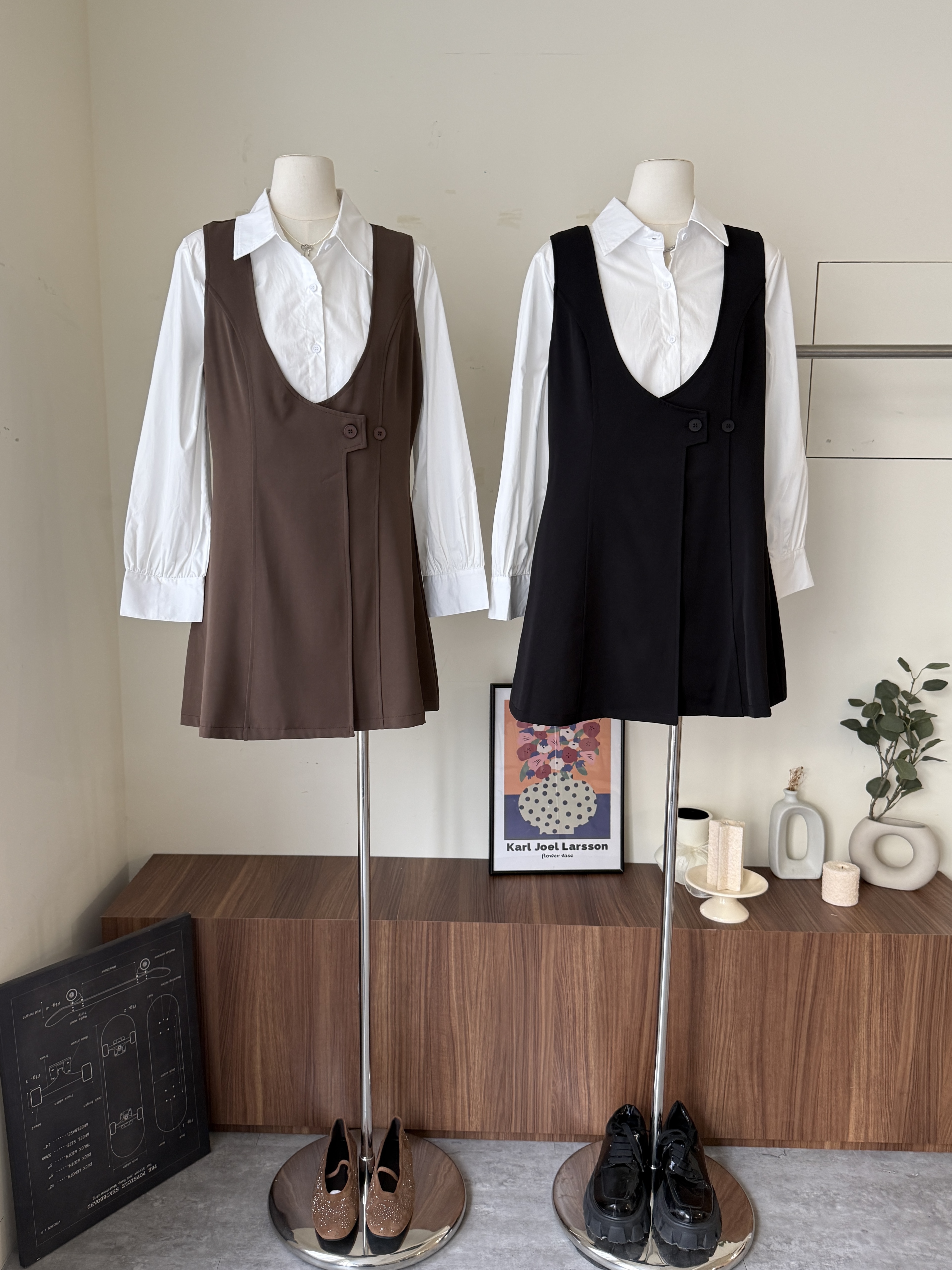 C1793-大U側釦背心洋+襯衫SET