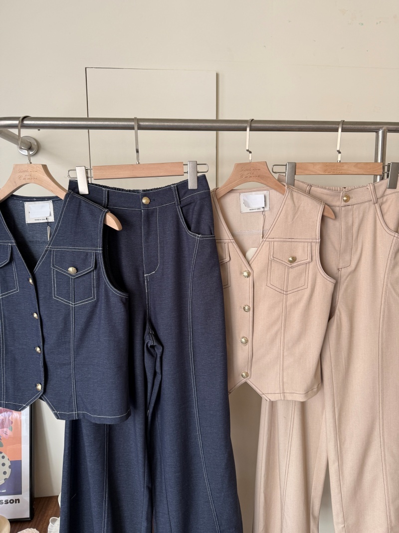 C1791-金釦車線背心+長褲SET