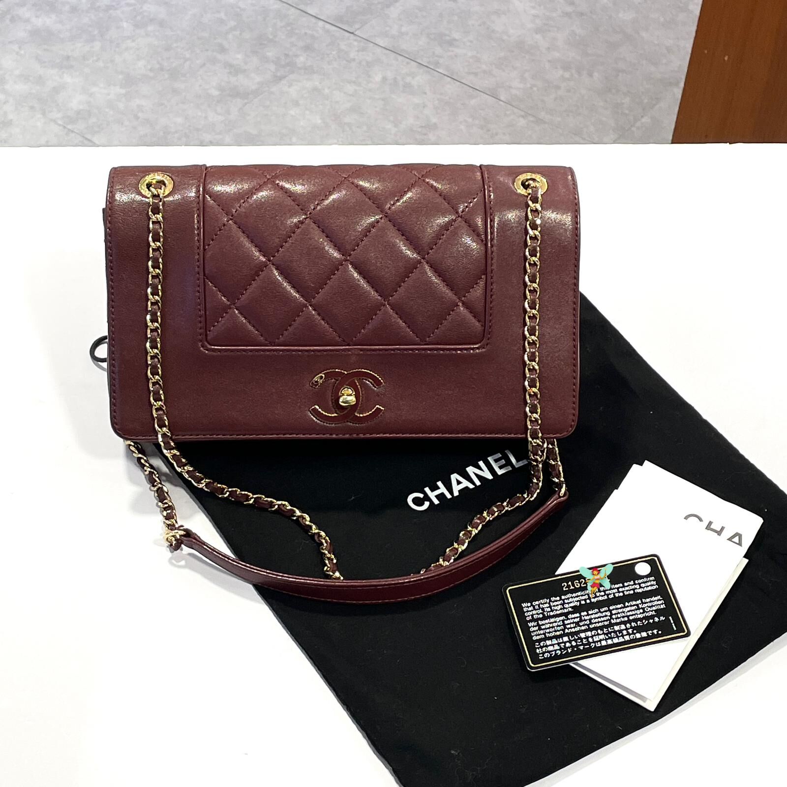 98%NEW二手CHANEL SHOULDER BAG CF25 SHEEPSKIN 香奈兒酒紅色羊皮琺瑯扣 @216開 #香榭站正品