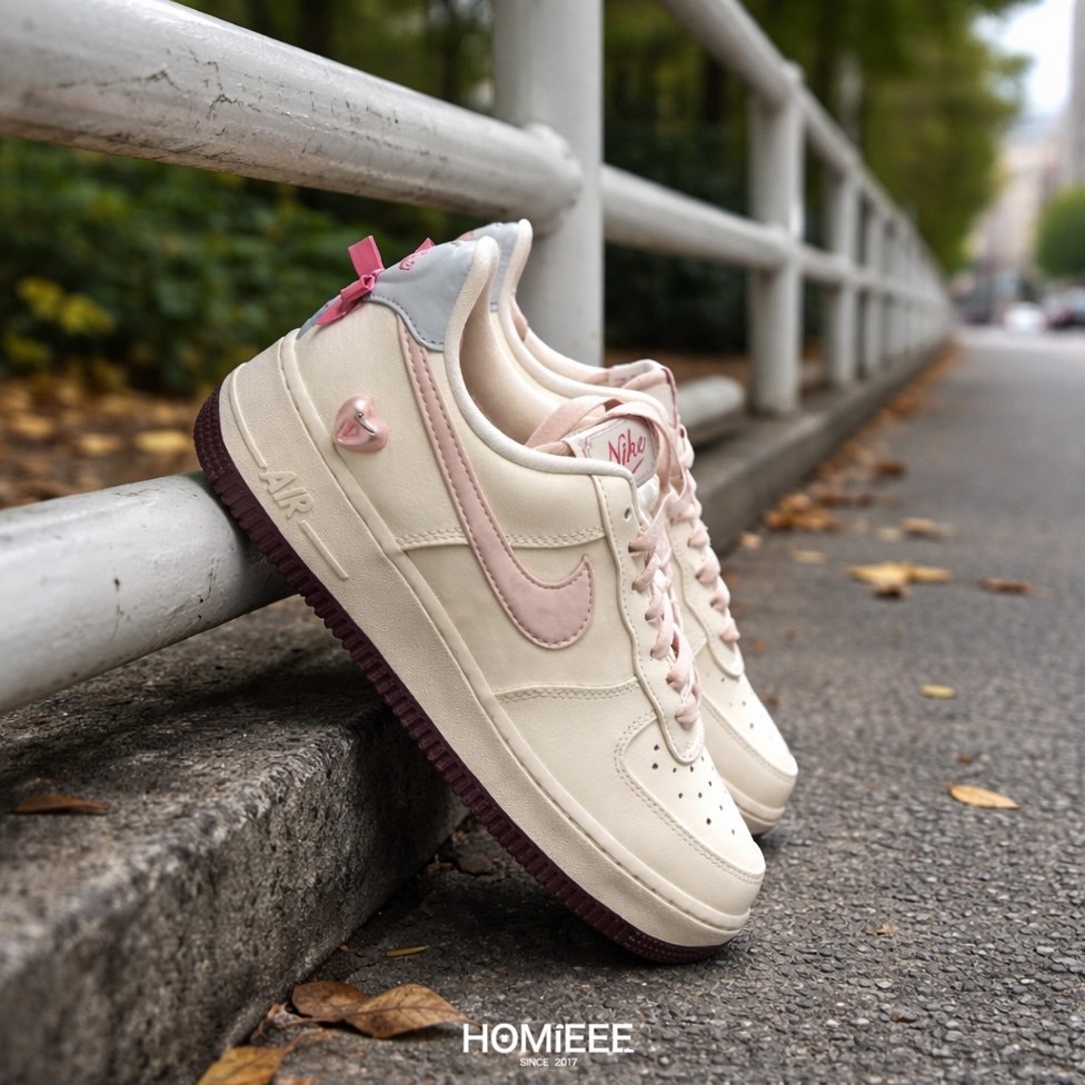 Nike Air Force 1 情人節 愛心 蝴蝶結 櫻花粉 白色女鞋 [IQ4937-161]