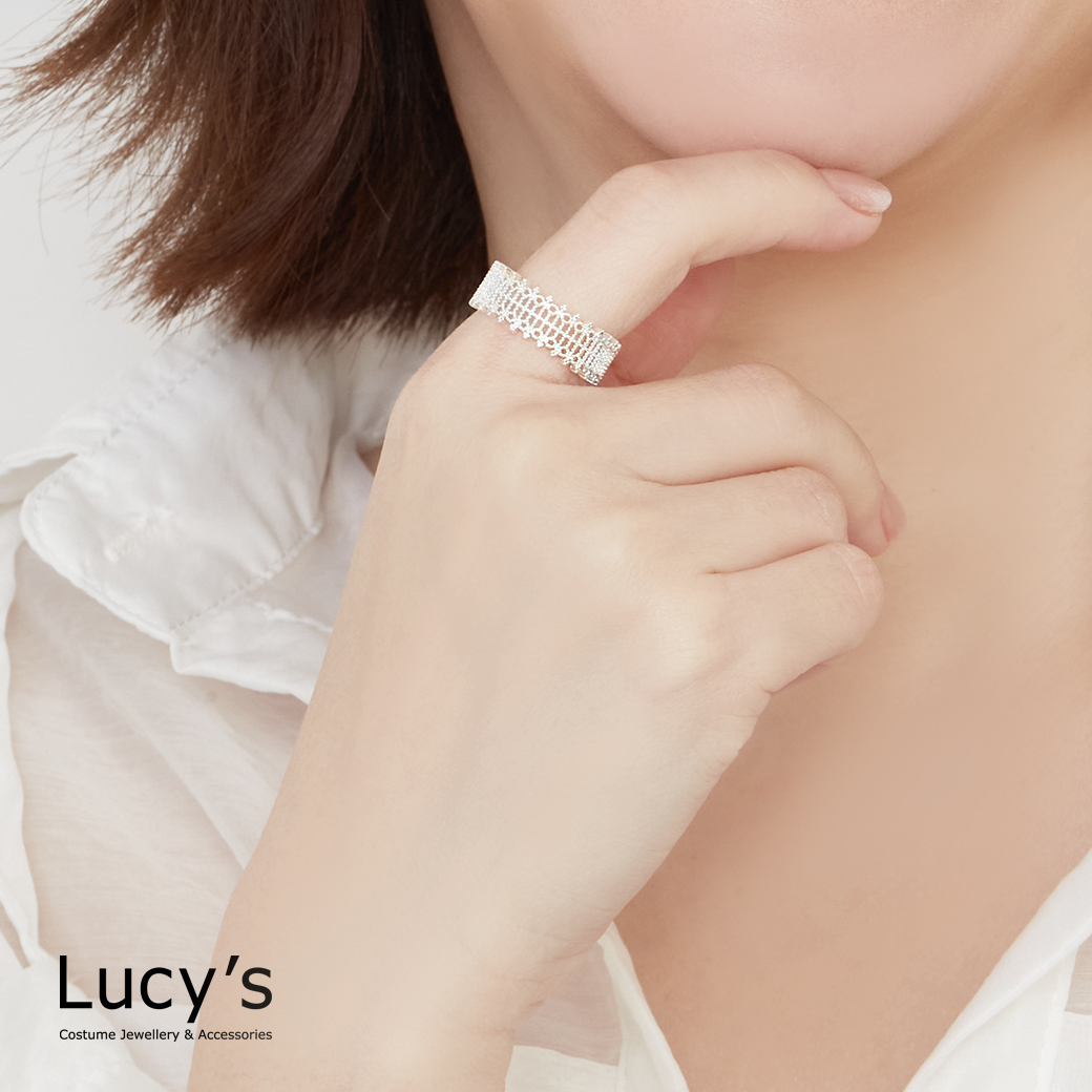 蕾絲緞帶 開口戒 (125922)