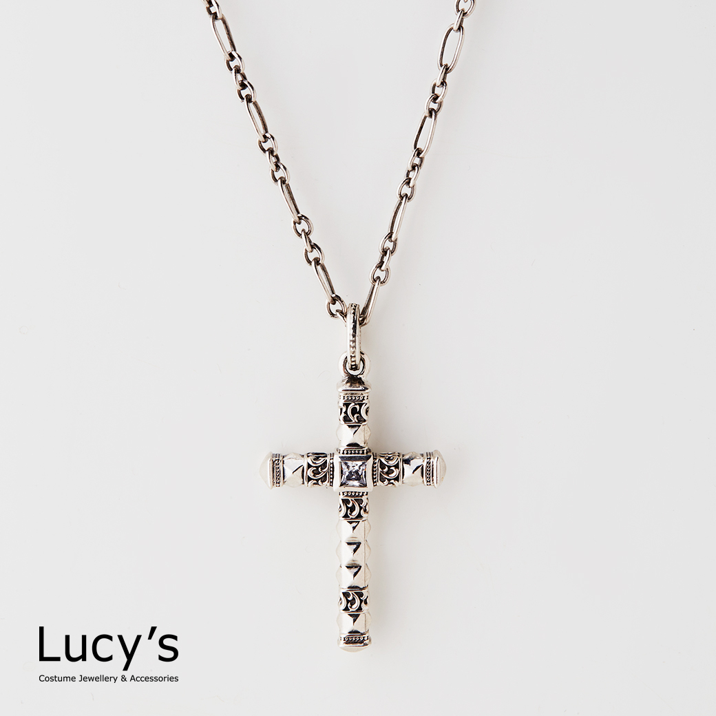 925純銀 復古十字架 硫化項鍊 (100218)
