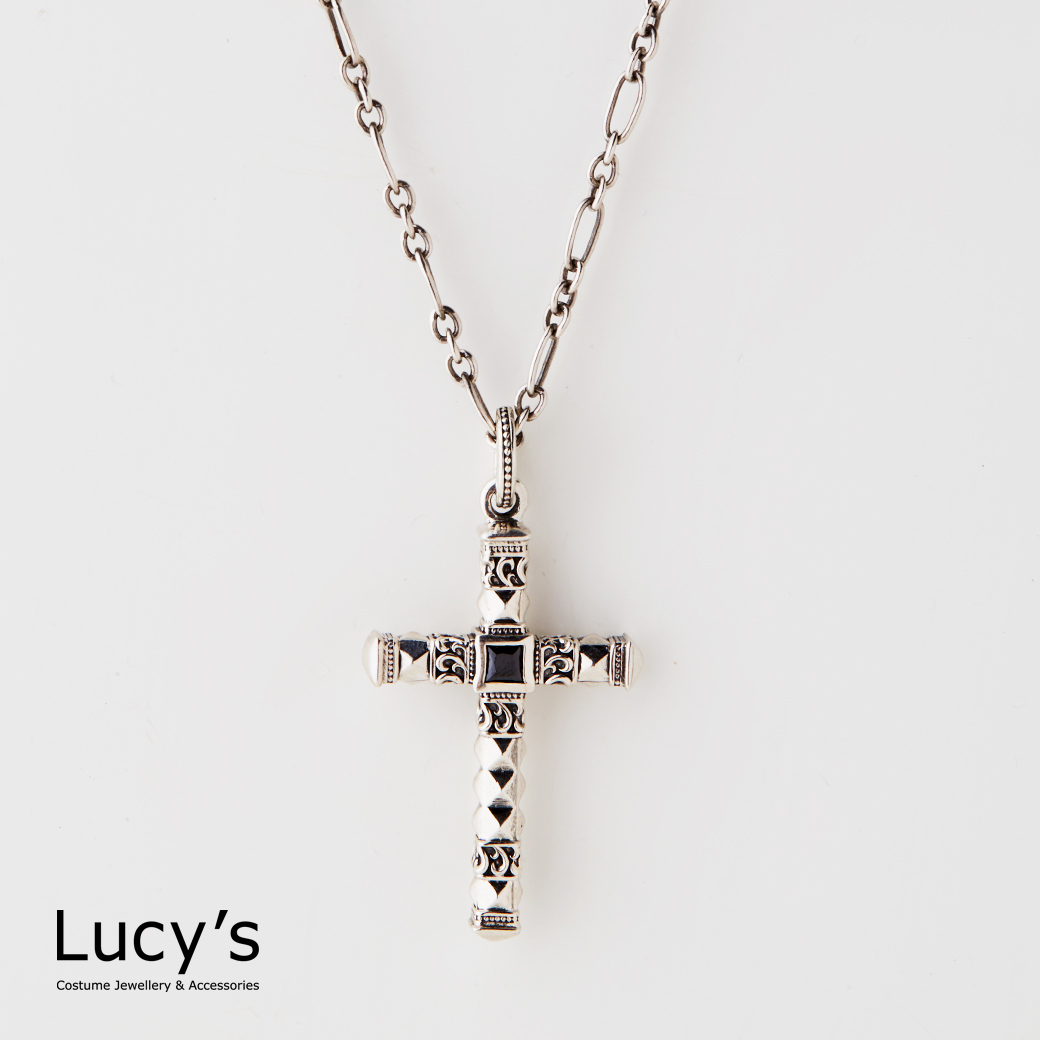 925純銀 復古十字架 硫化項鍊 (100218)