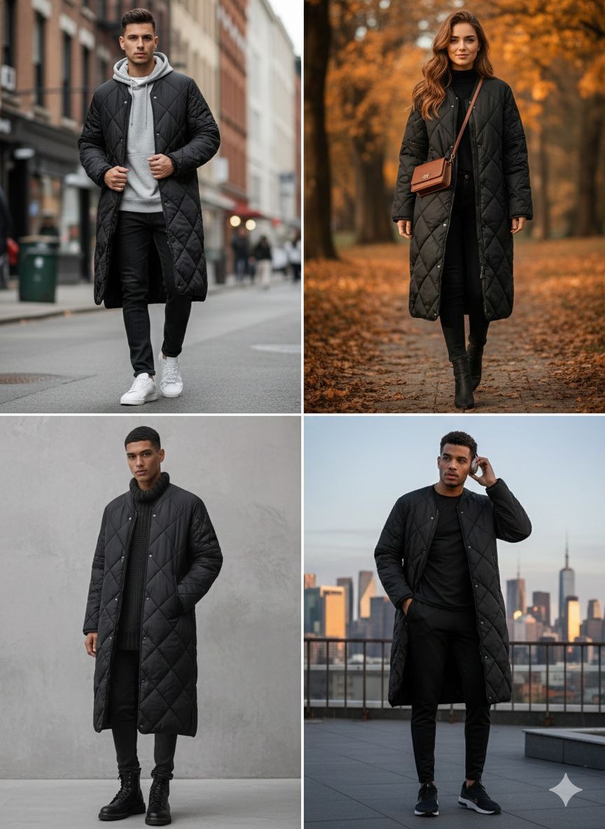 【現貨】AKR111468 韓國菱格長款羽絨 (BL1811)