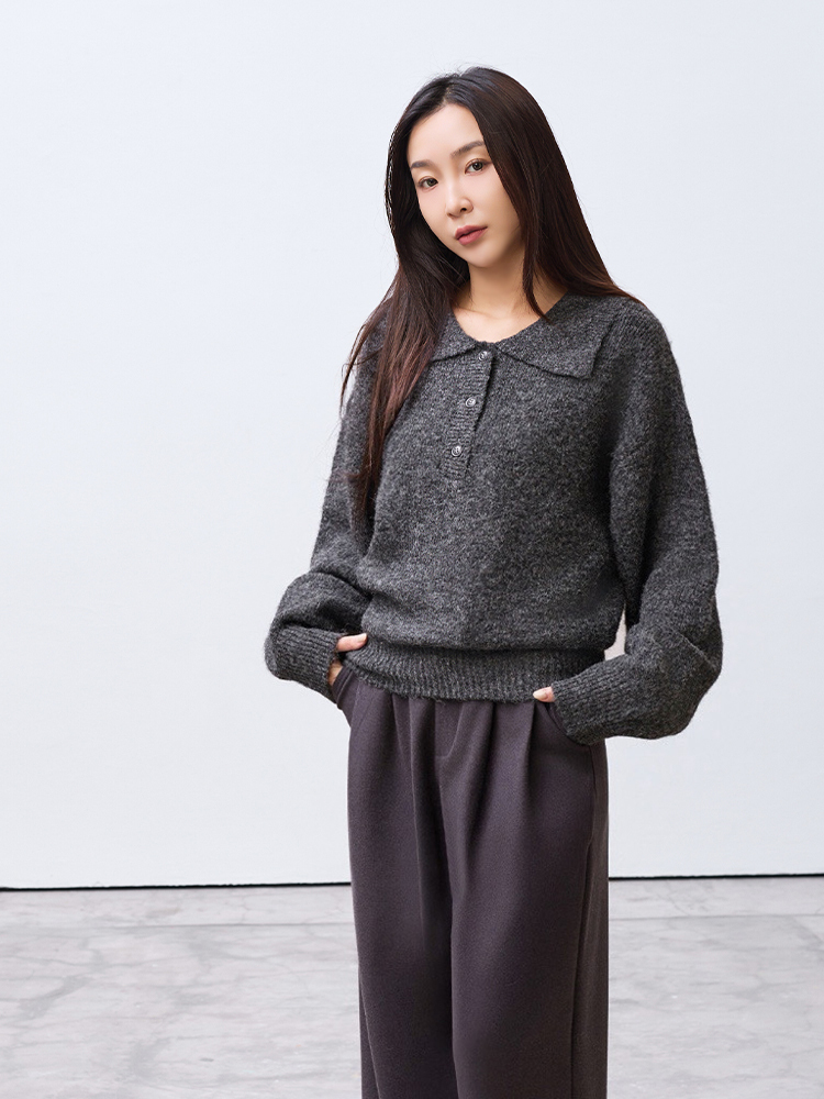 2603 翻領溫柔針織上衣（8%羊毛）