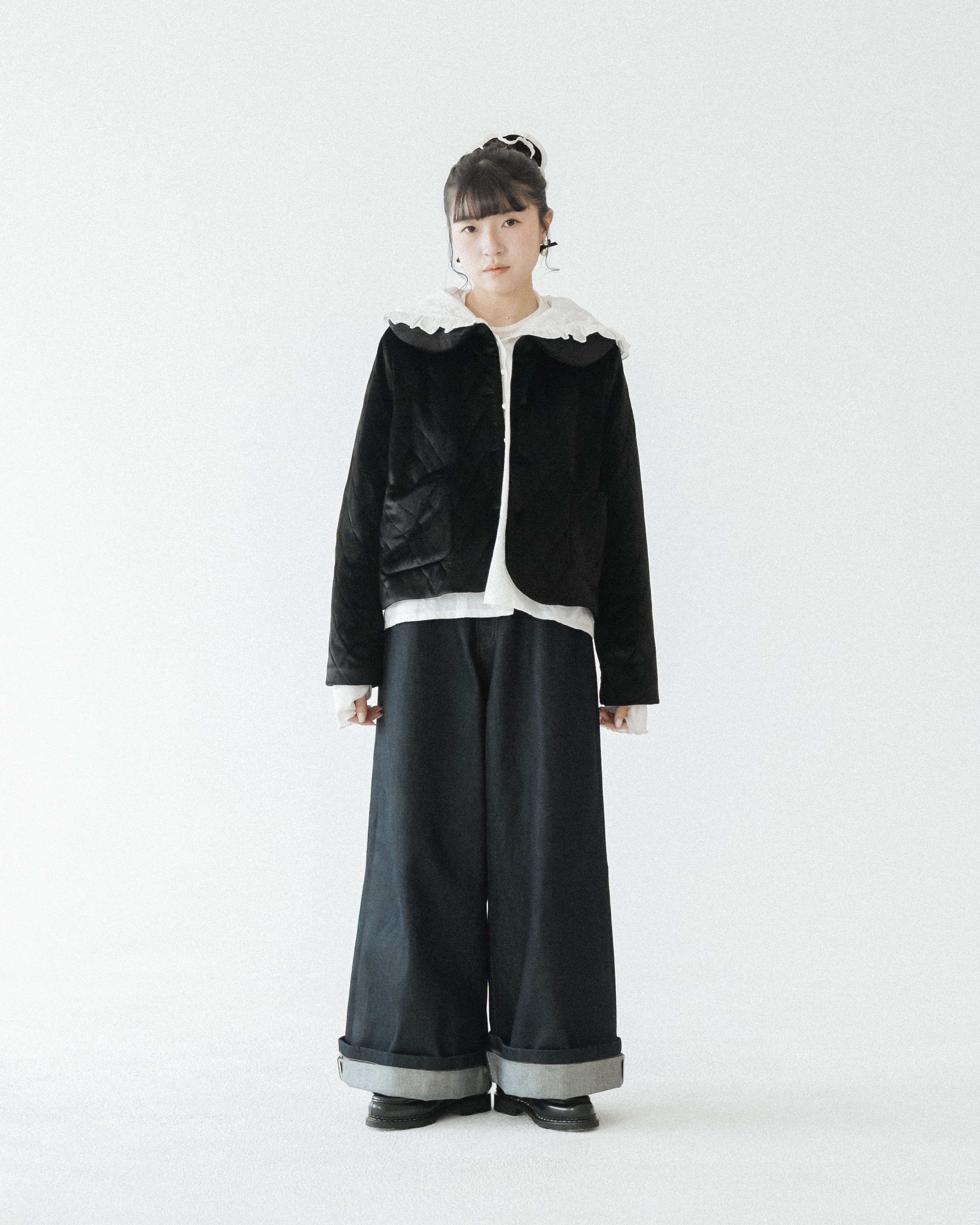 【 Kiki.co Made 】Quilted Velvet Peter Pan Collar Jacket