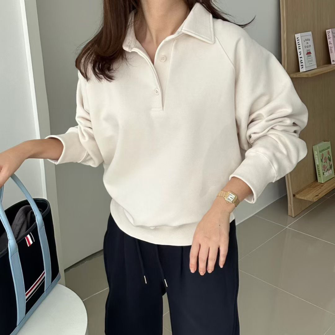 休閒女子翻領同色系排釦澎澎袖上衣 / 2色