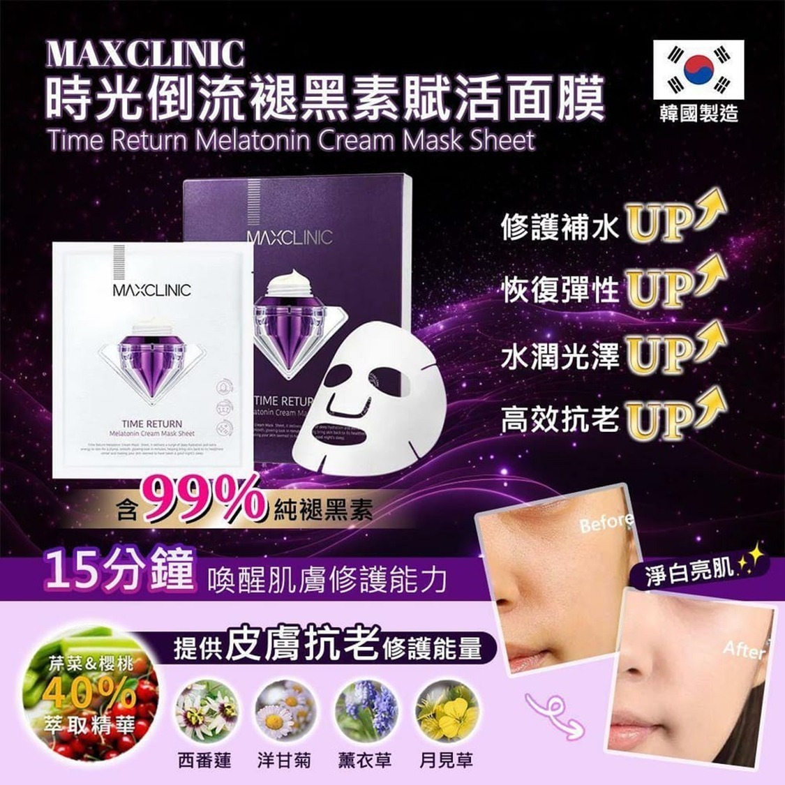 韓國Maxclinic 時光倒流褪黑素賦活面膜 (4片裝)