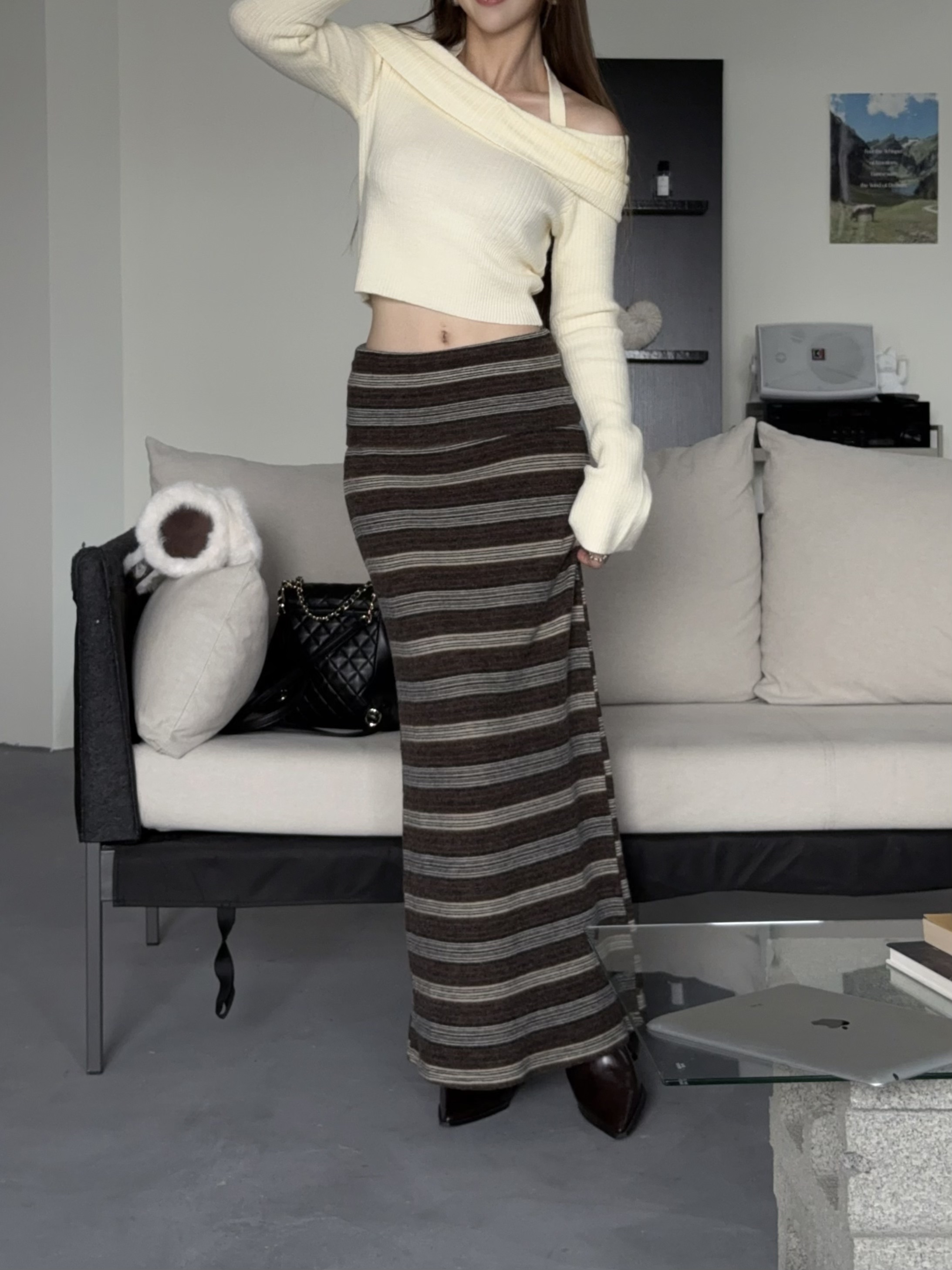 千層蛋糕毛呢長裙