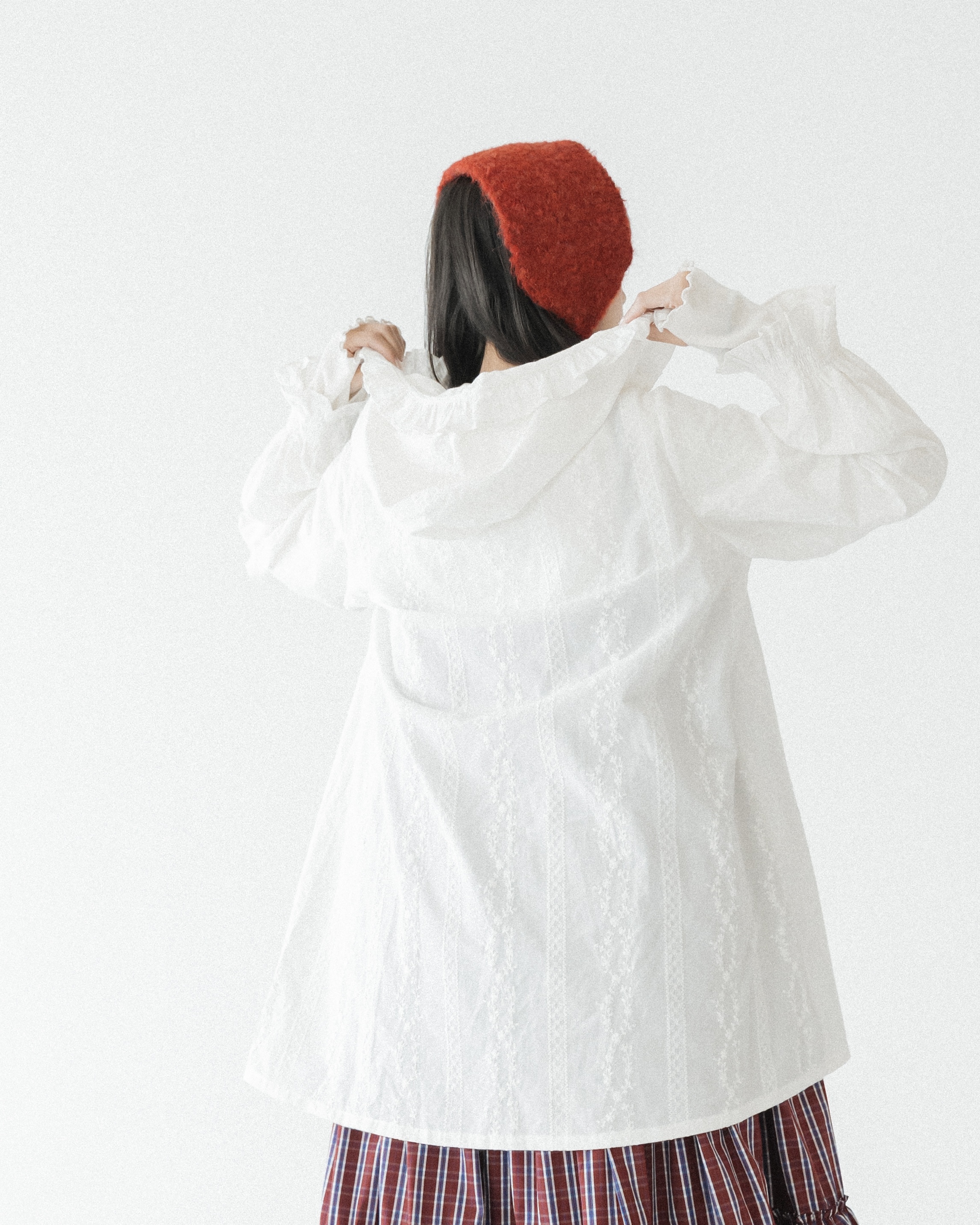 【 Kiki.co Made 】Embroidered Floral Hooded Plaid Shirt - Long