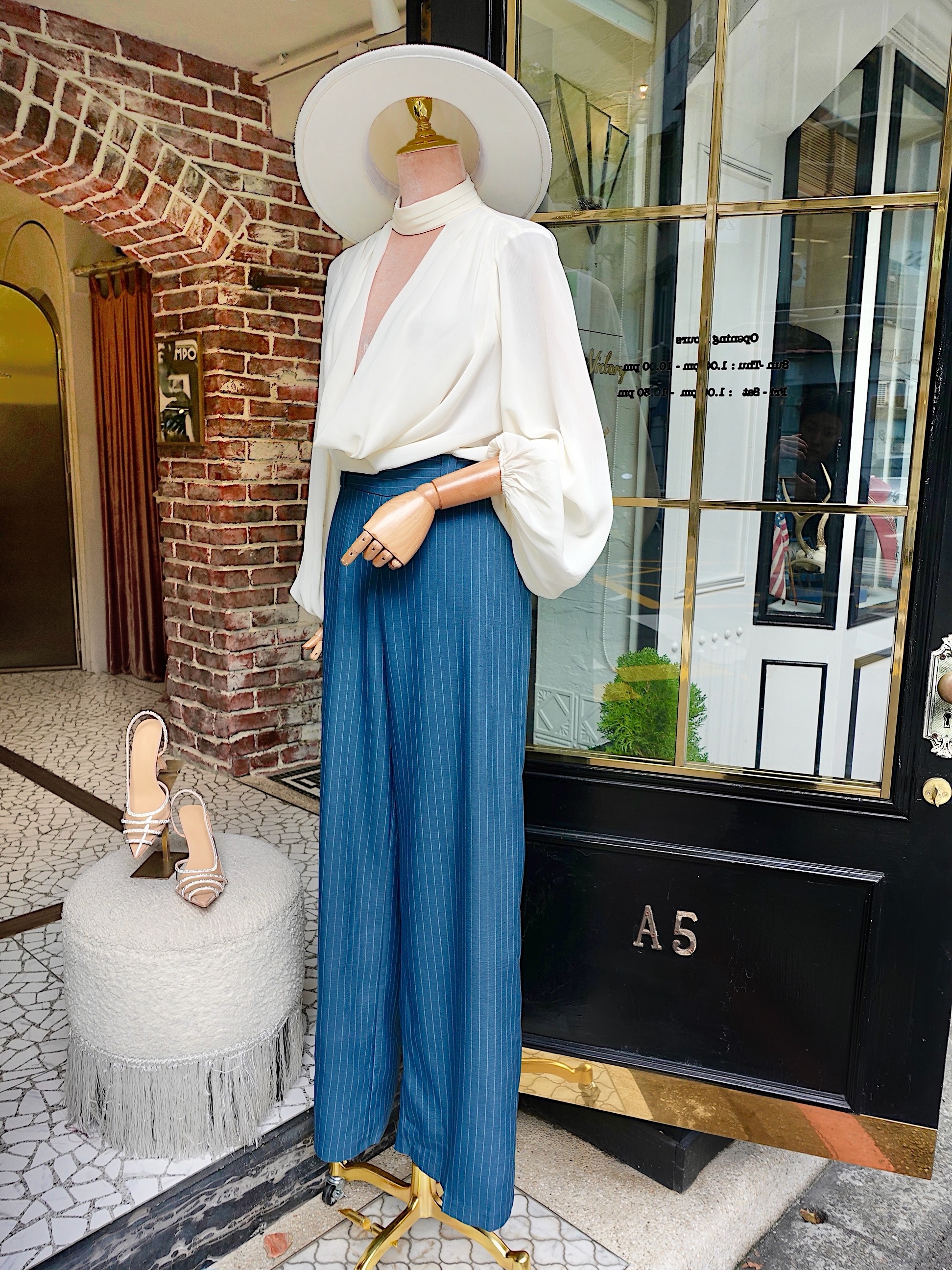 Sky Blue藍白色雪紡紗垂領繞脖條紋連身長寬褲Jumpsuit