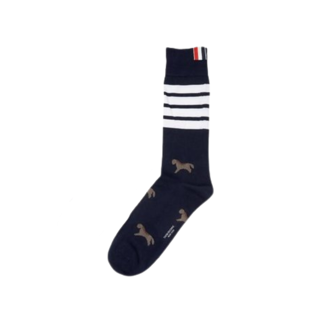 1FF0101-306 [THOM BROWNE] Lny Horse Half Drop Mid Calf Socks Navy/White (SS26) #MAS212FY3012-979 (C-EU-E)