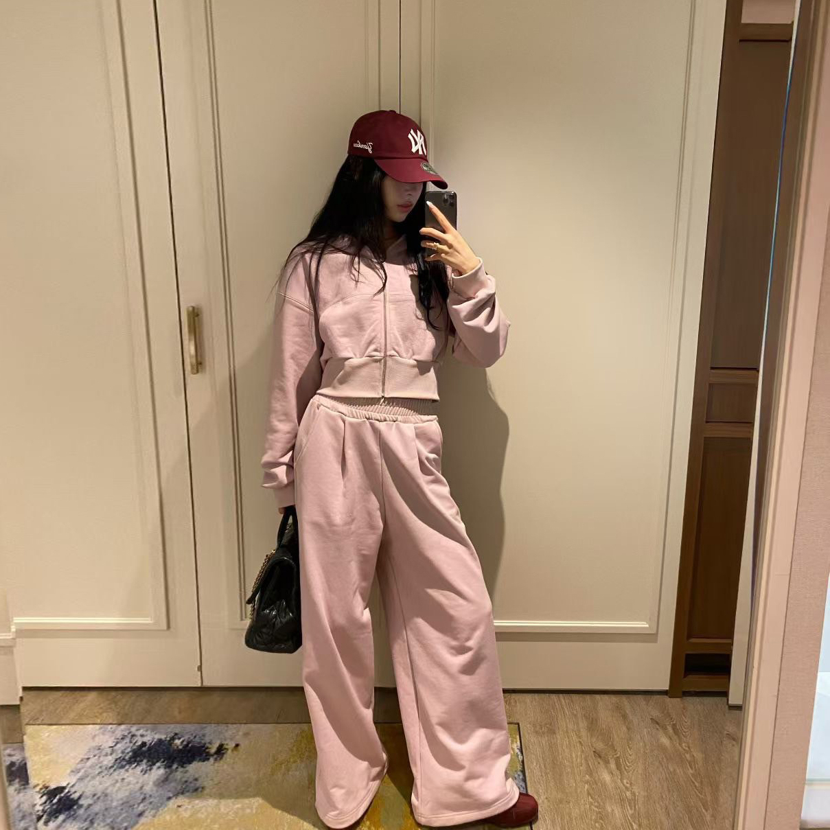 歐美女子連帽造型短版外套+長褲SET / 3色