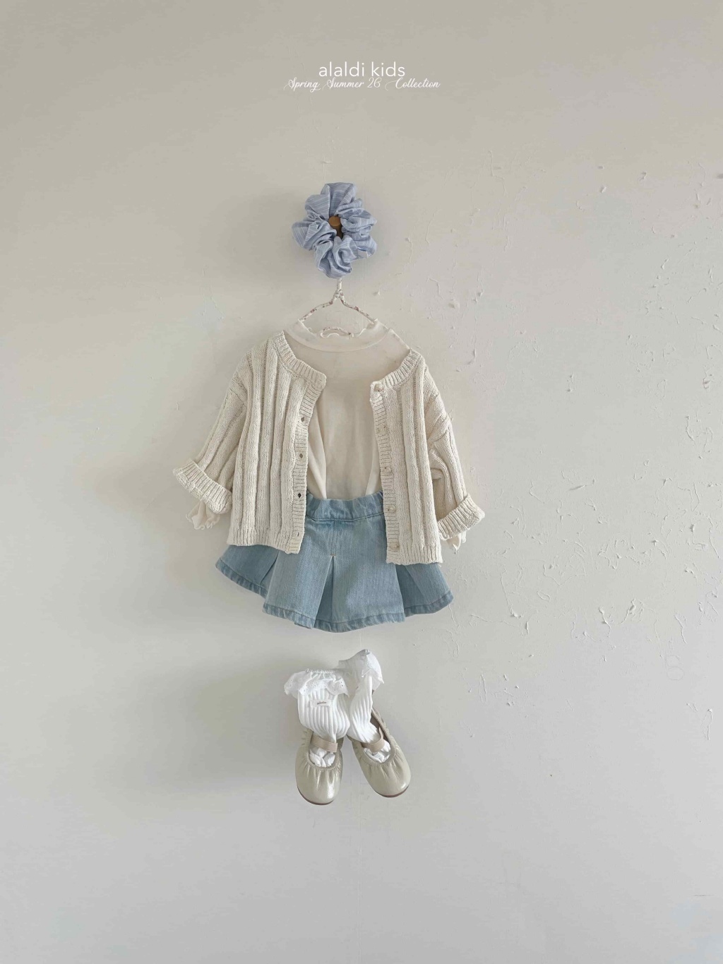 正韓春Aladin 復古刷白牛仔百褶裙