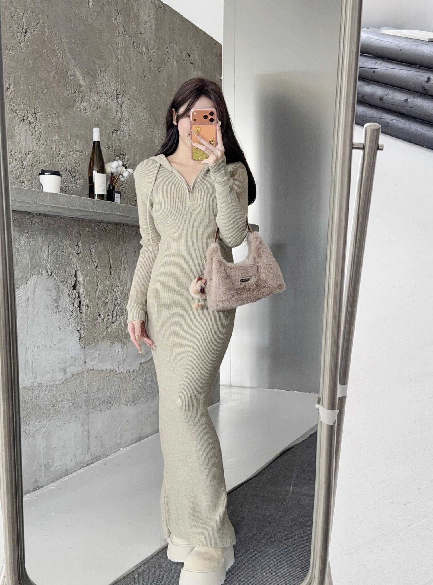 高磅帶帽修身針織連衣裙🧧