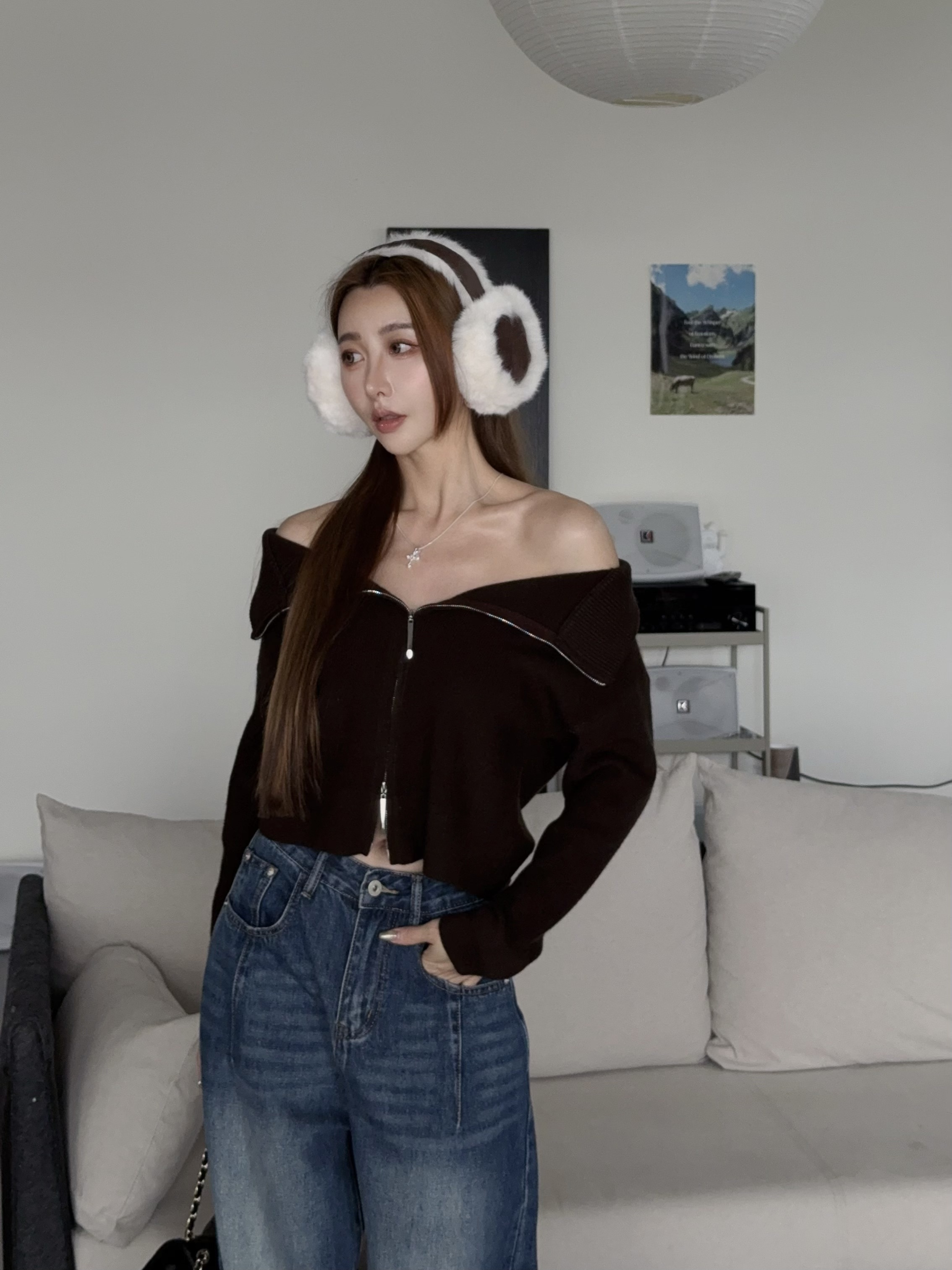 雙拉鏈包心紗上衣（附繞脖）