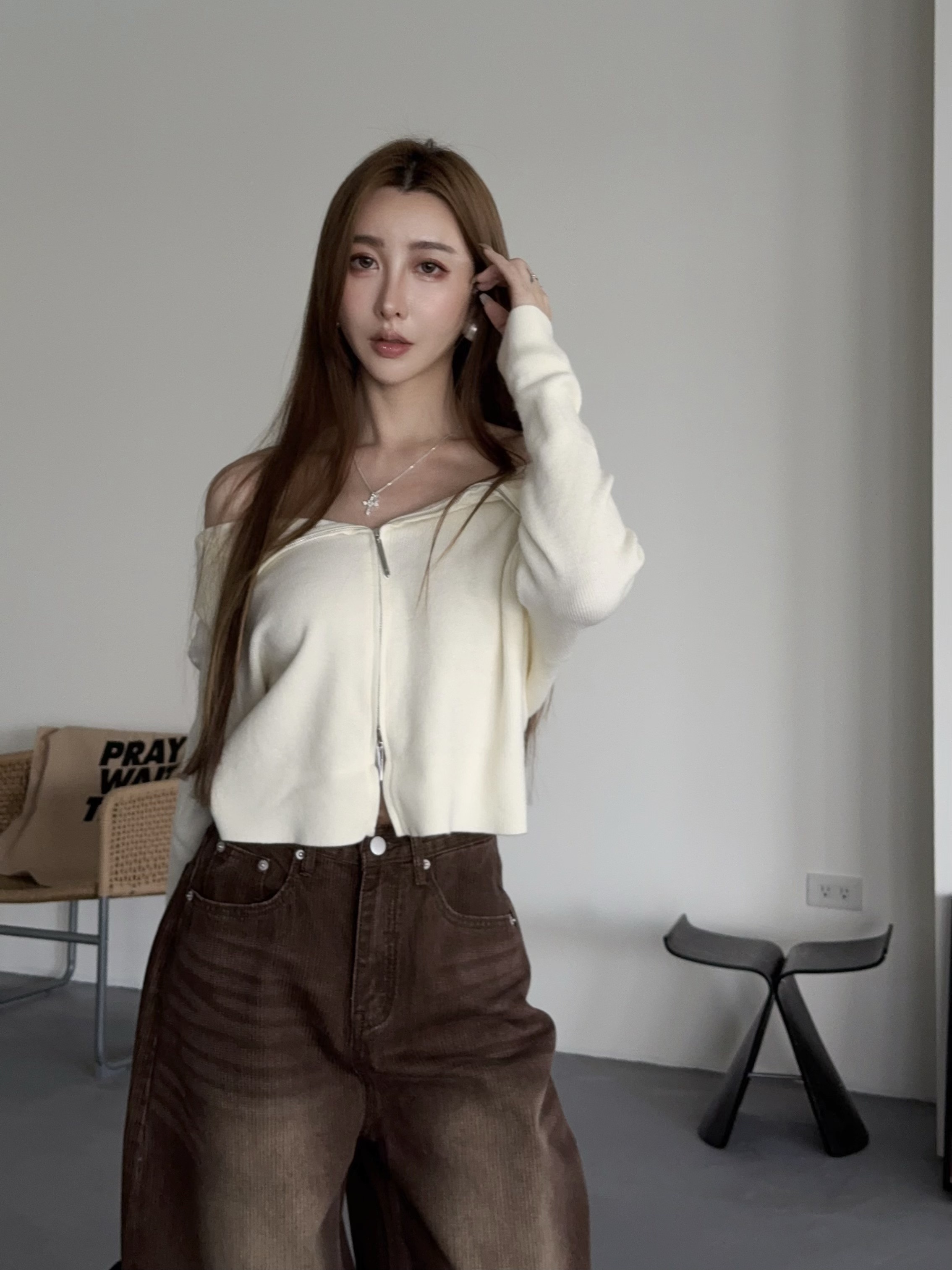 雙拉鏈包心紗上衣（附繞脖）